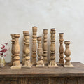 Antique Hand-Carved Wood Balustrade Candlestick Holder