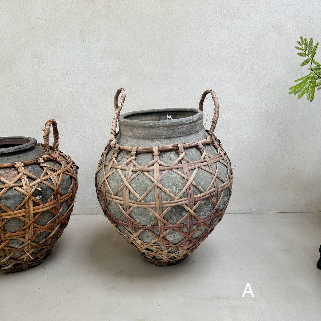 Large clay raffia antique Sabu Sumba water pots