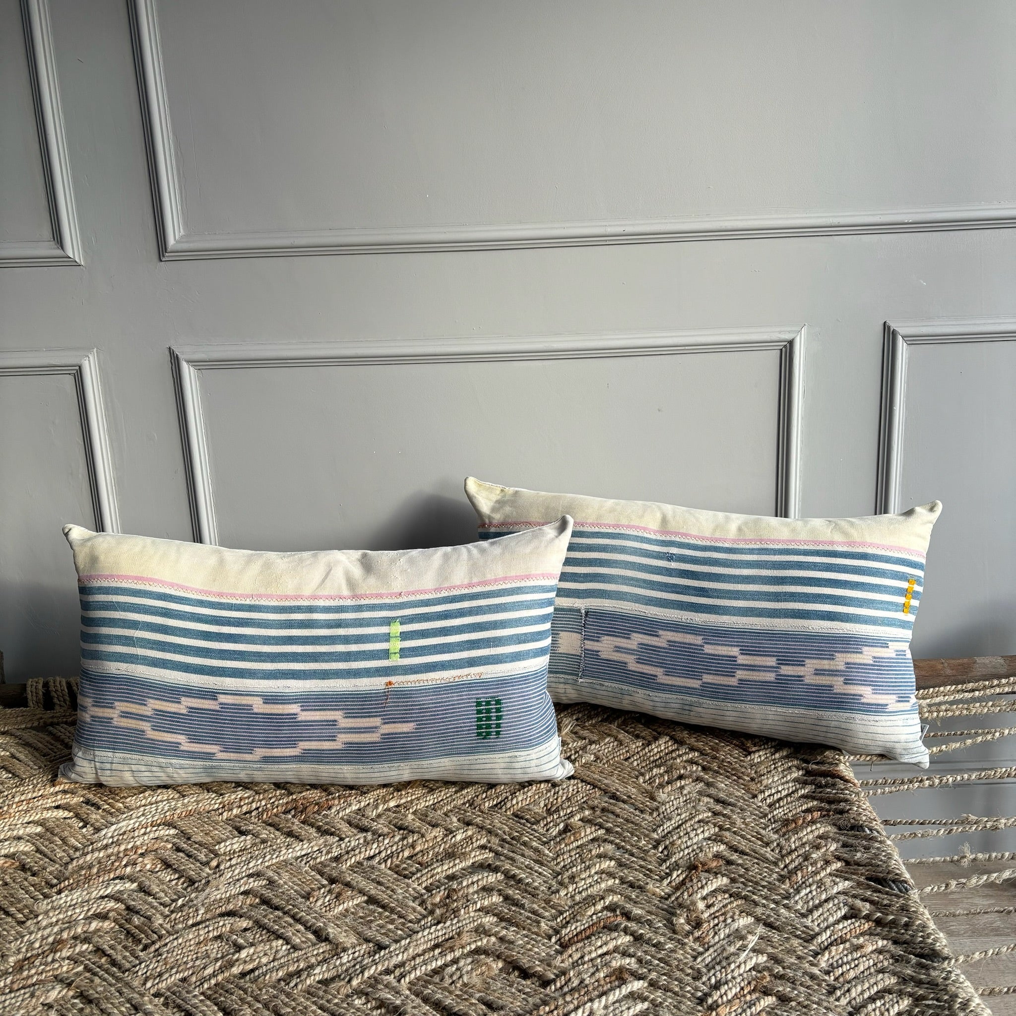 Antique African Faded Indigo Bolster Cushion