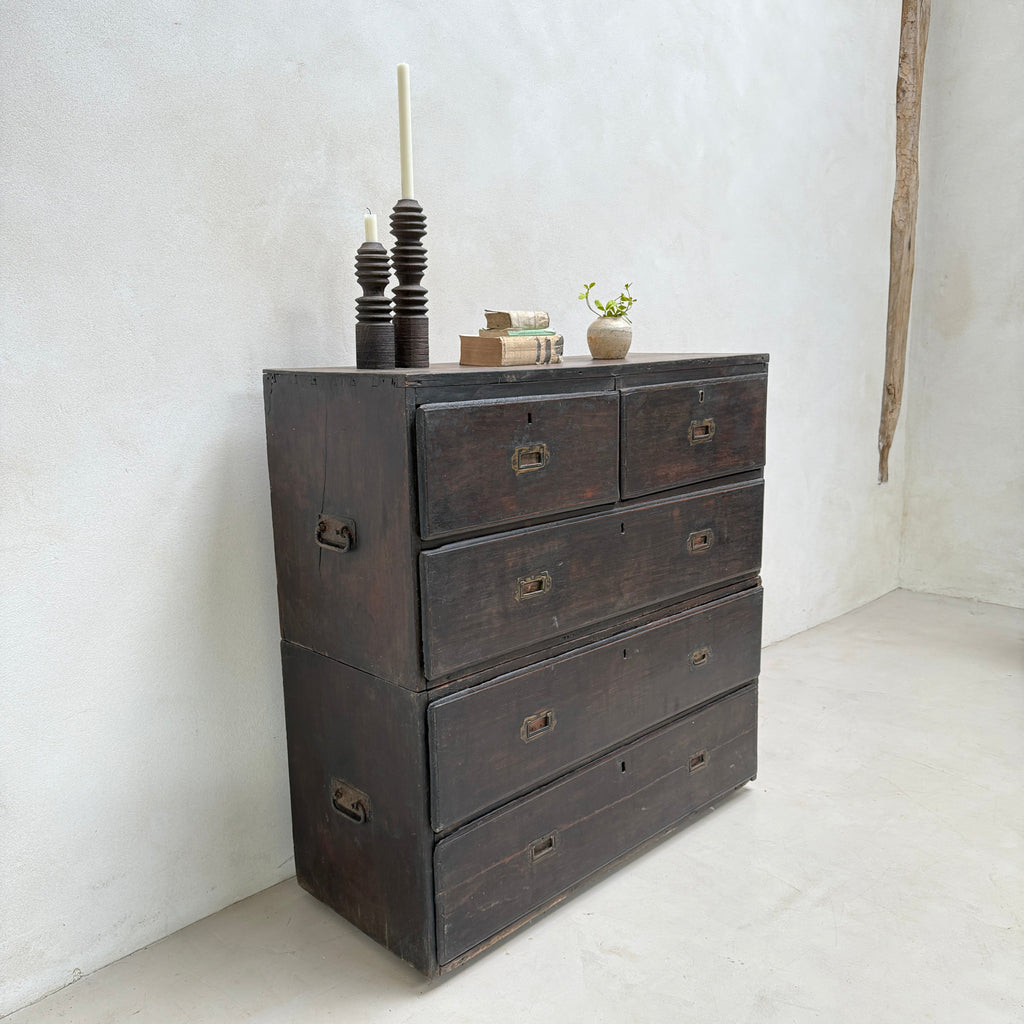 Antique Campaign Chest of Drawers Jasper