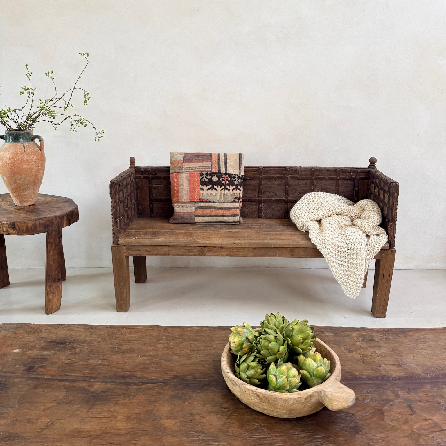 Antique Carved Hallway Bench | Mira