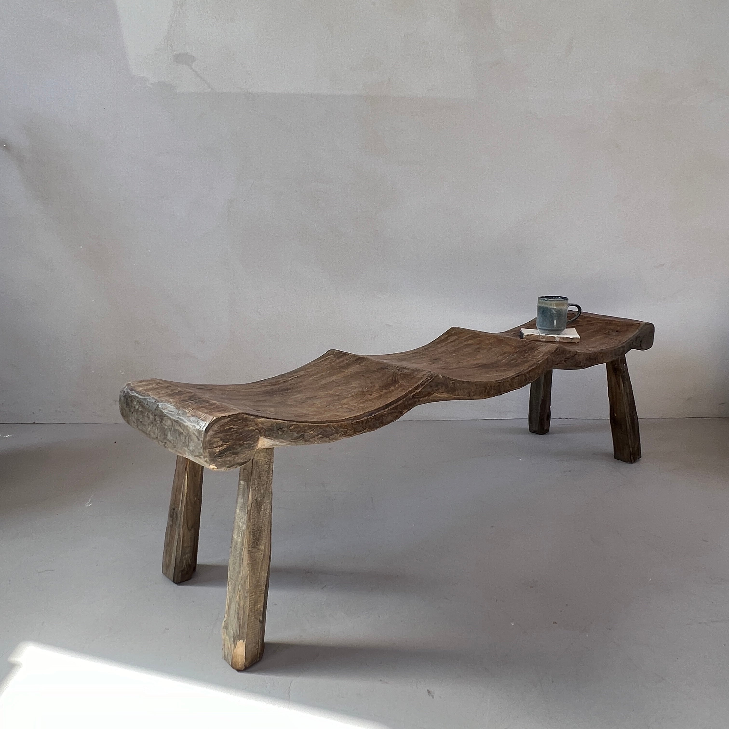 Antique Handcarved Curved Bench | Three seats