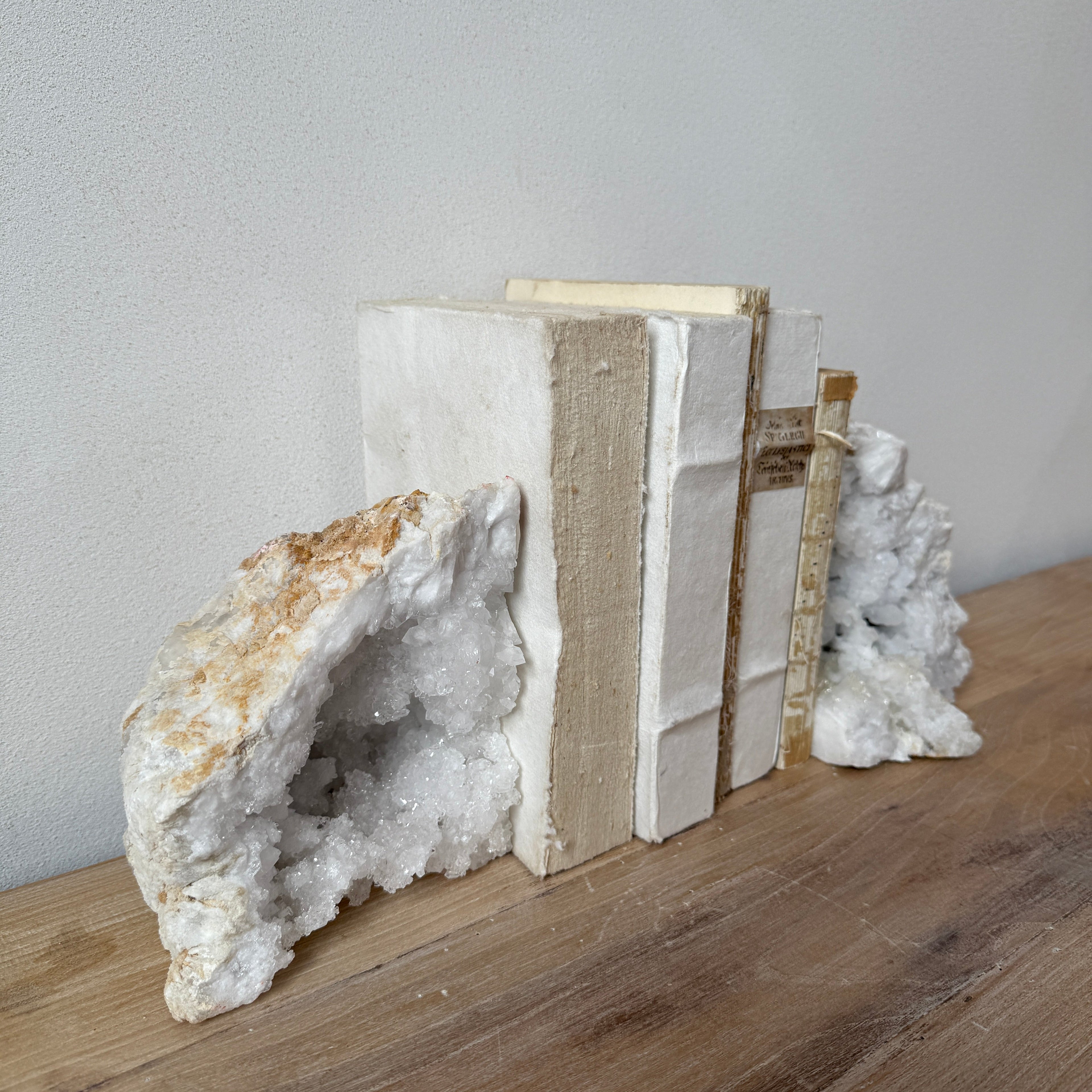 Geode limestone & crystal bookend pair