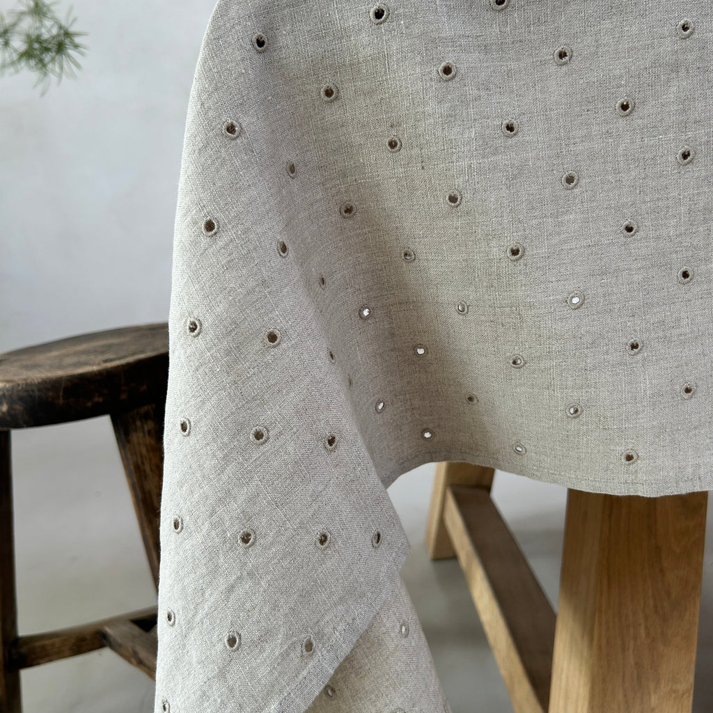 Broderie Dots Linen Table cloth | Pebble