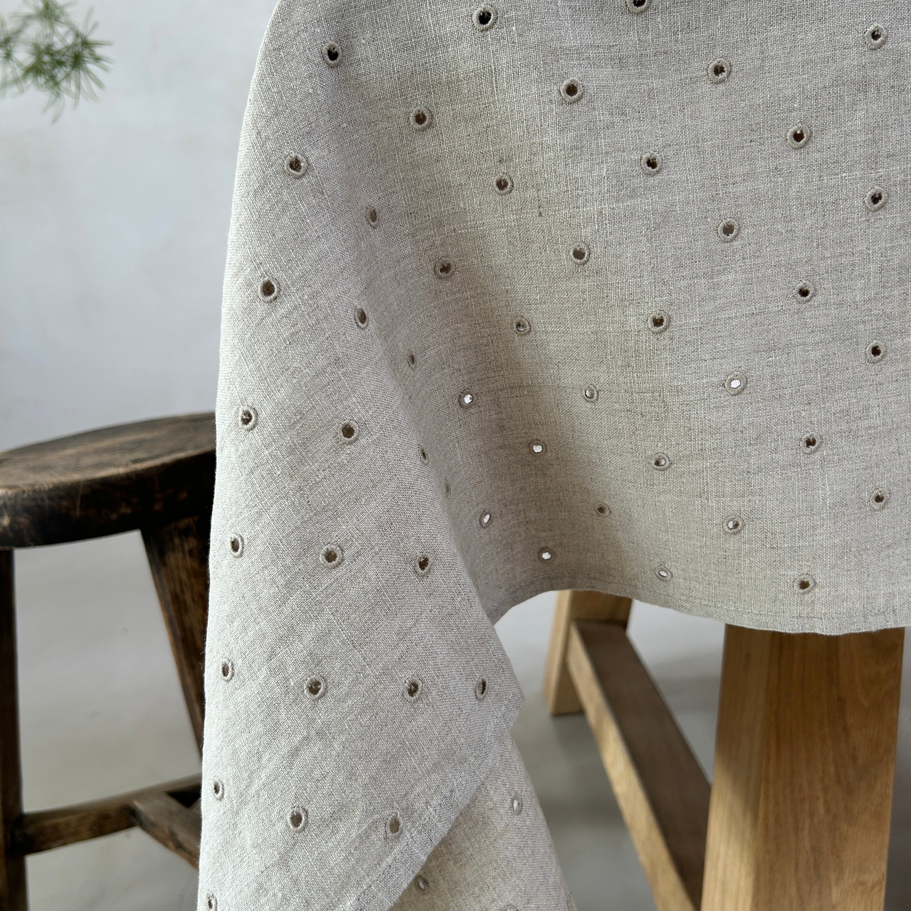 Broderie Dots Linen Table cloth | Pebble