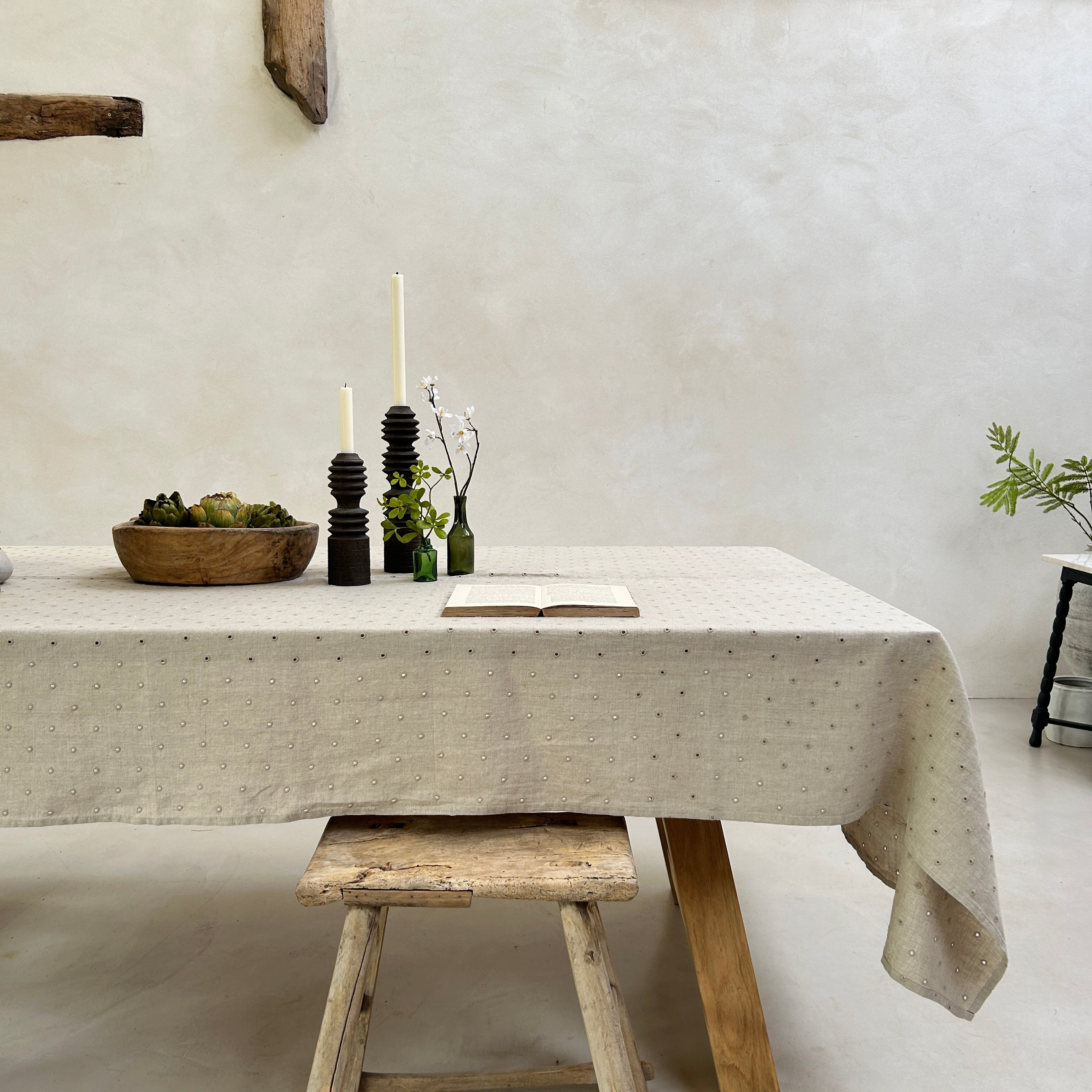 Broderie Dots Linen Table cloth | Pebble
