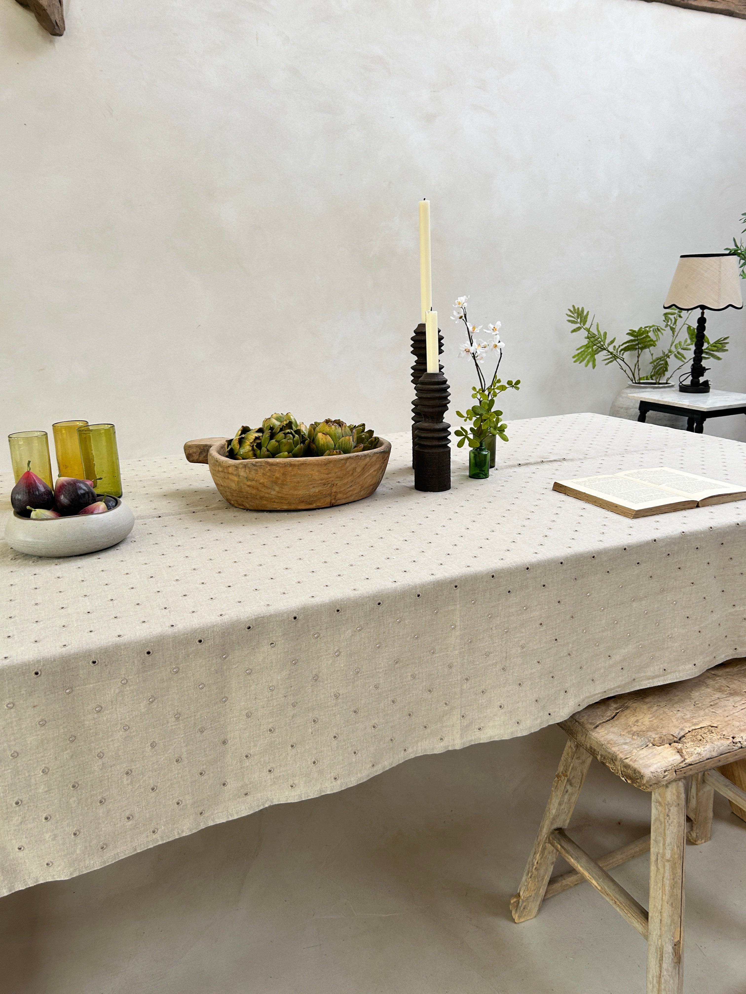Broderie Dots Linen Table cloth | Pebble