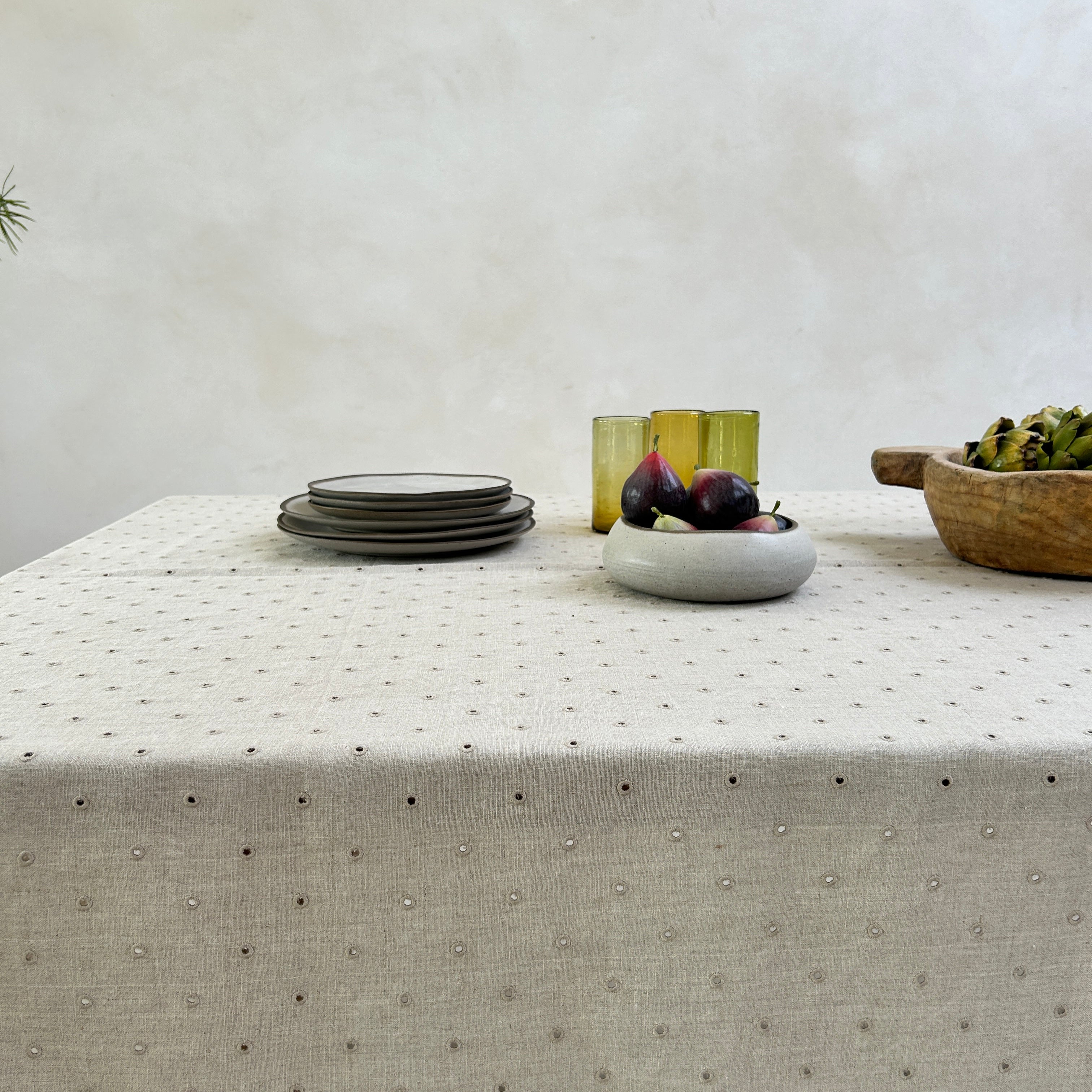 Broderie Dots Linen Table cloth | Pebble