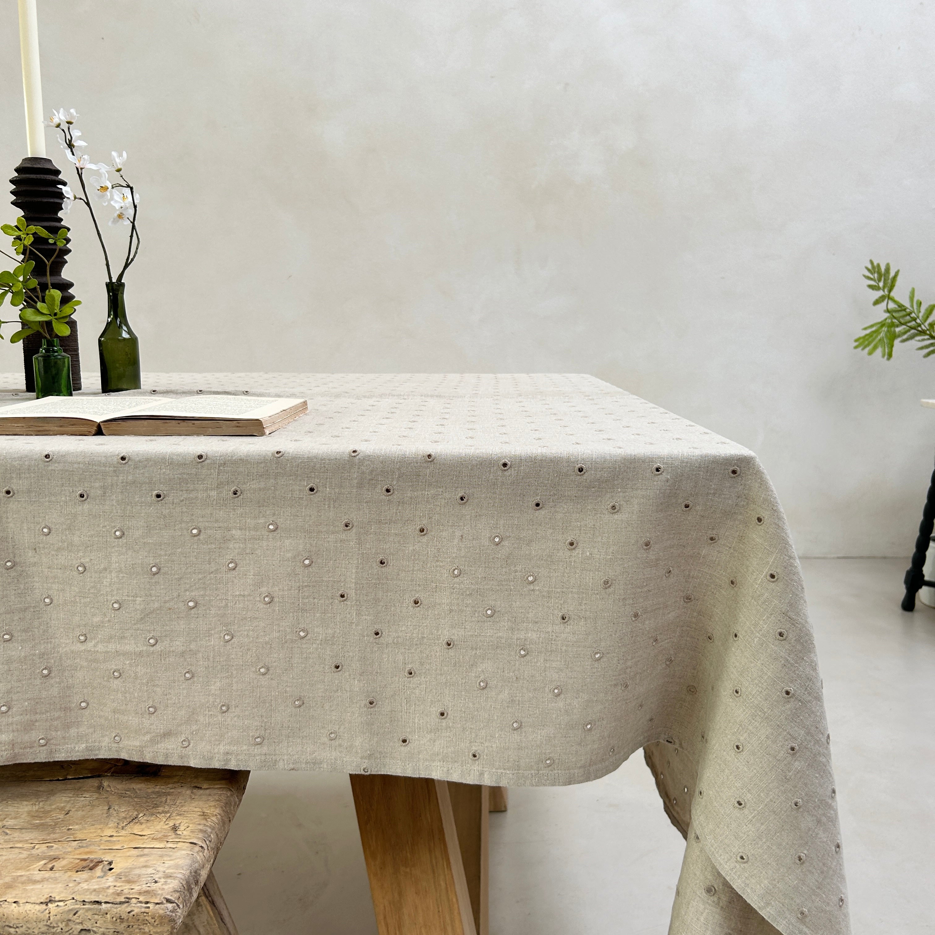 Broderie Dots Linen Table cloth | Pebble