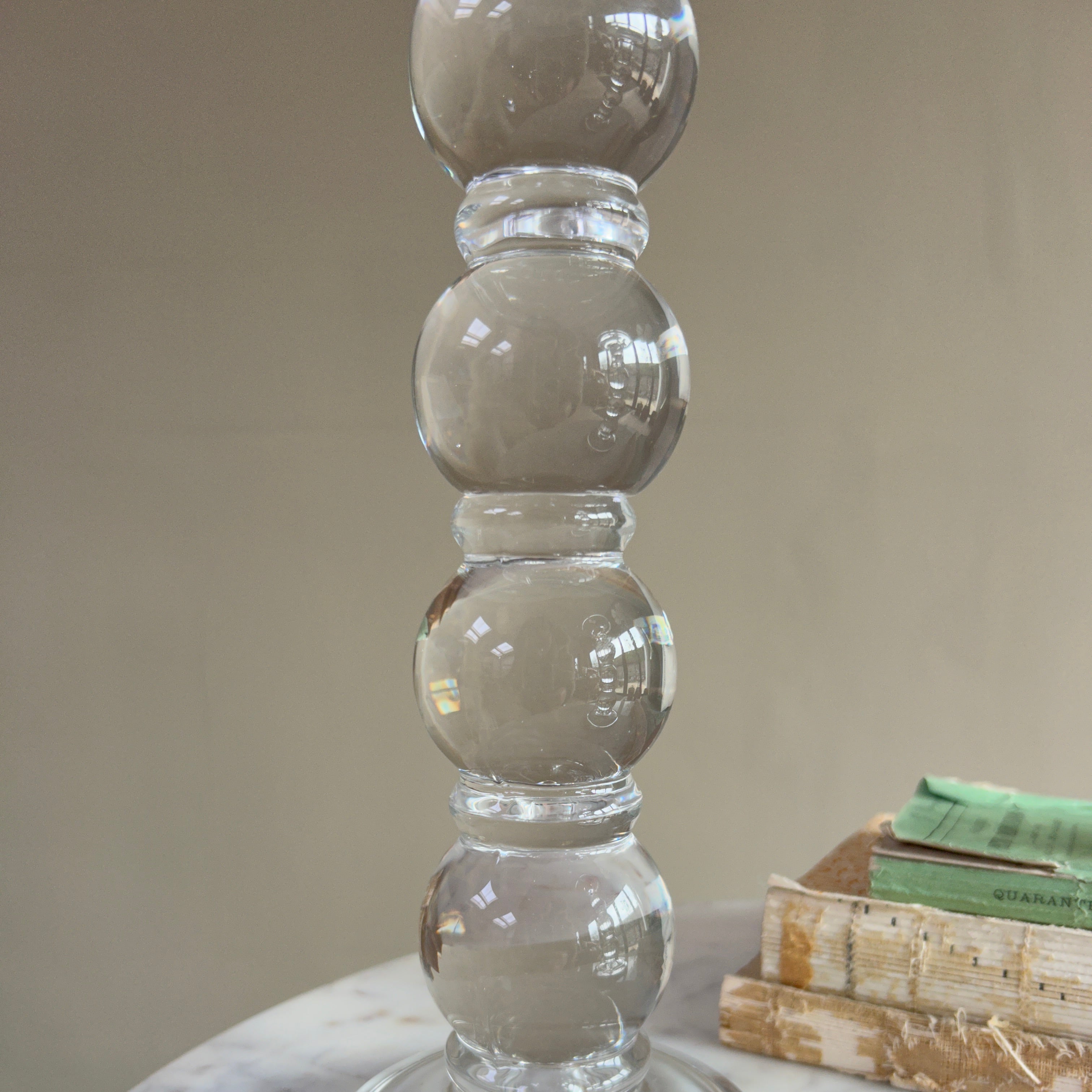 Clear Glass Bobbin Candlestick