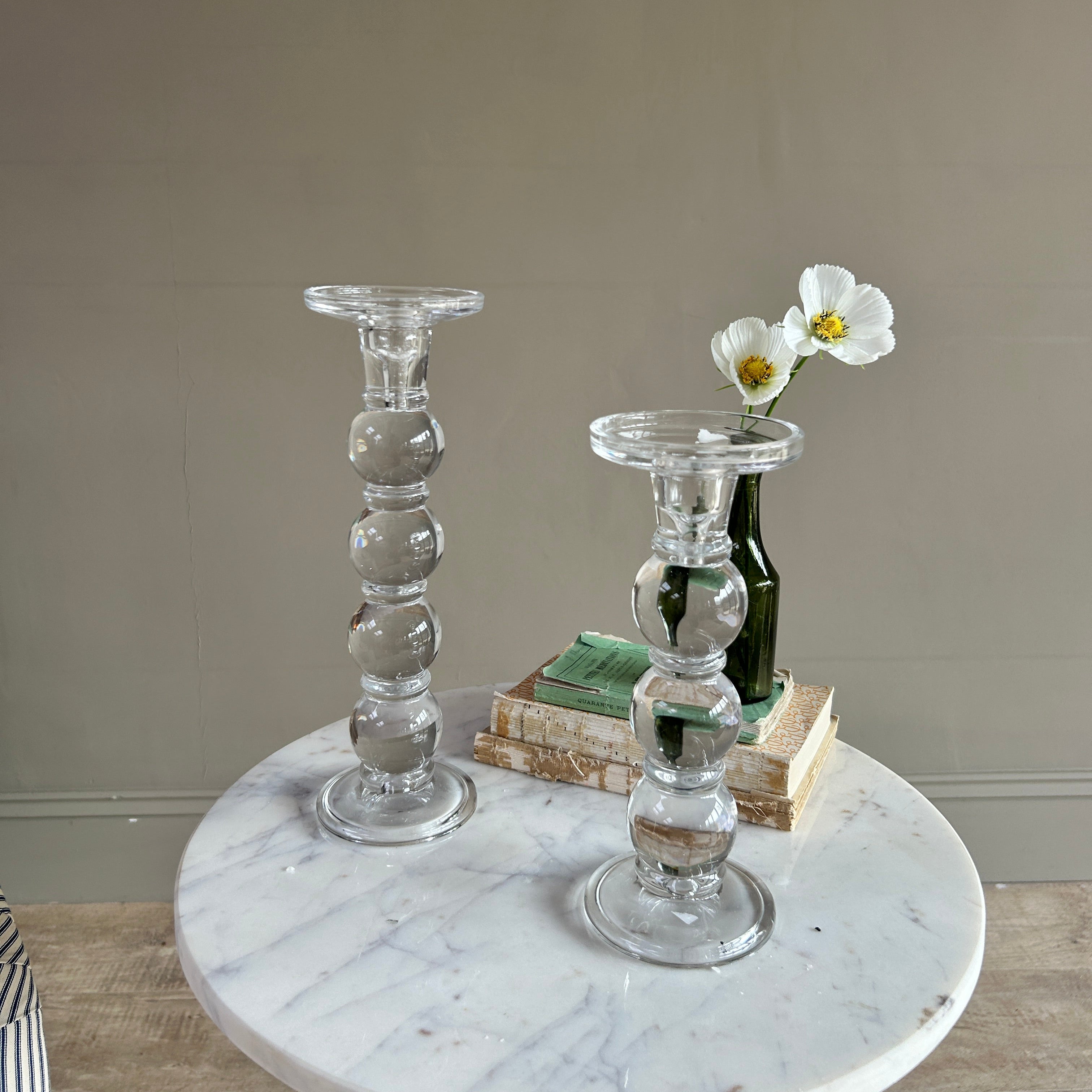 Clear Glass Bobbin Candlestick