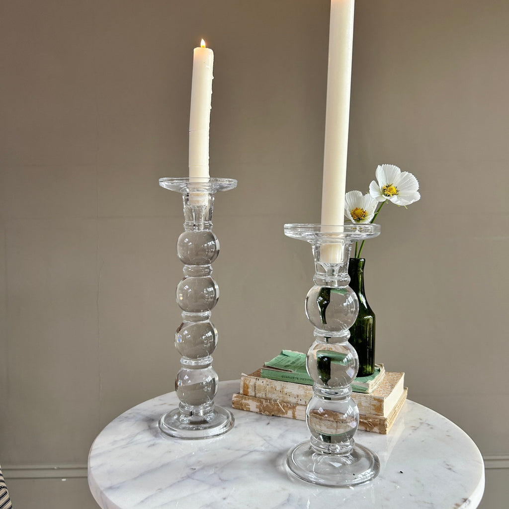 Clear Glass Bobbin Candlestick