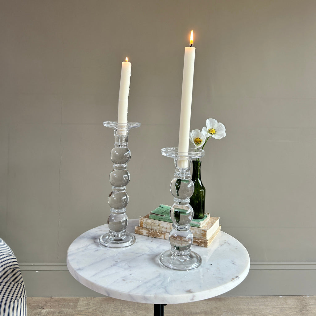 Clear Glass Bobbin Candlestick