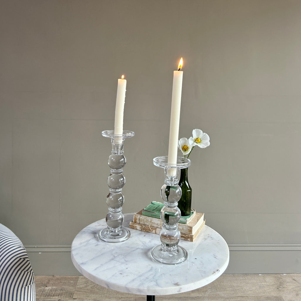 Clear Glass Bobbin Candlestick