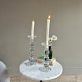 Clear Glass Bobbin Candlestick