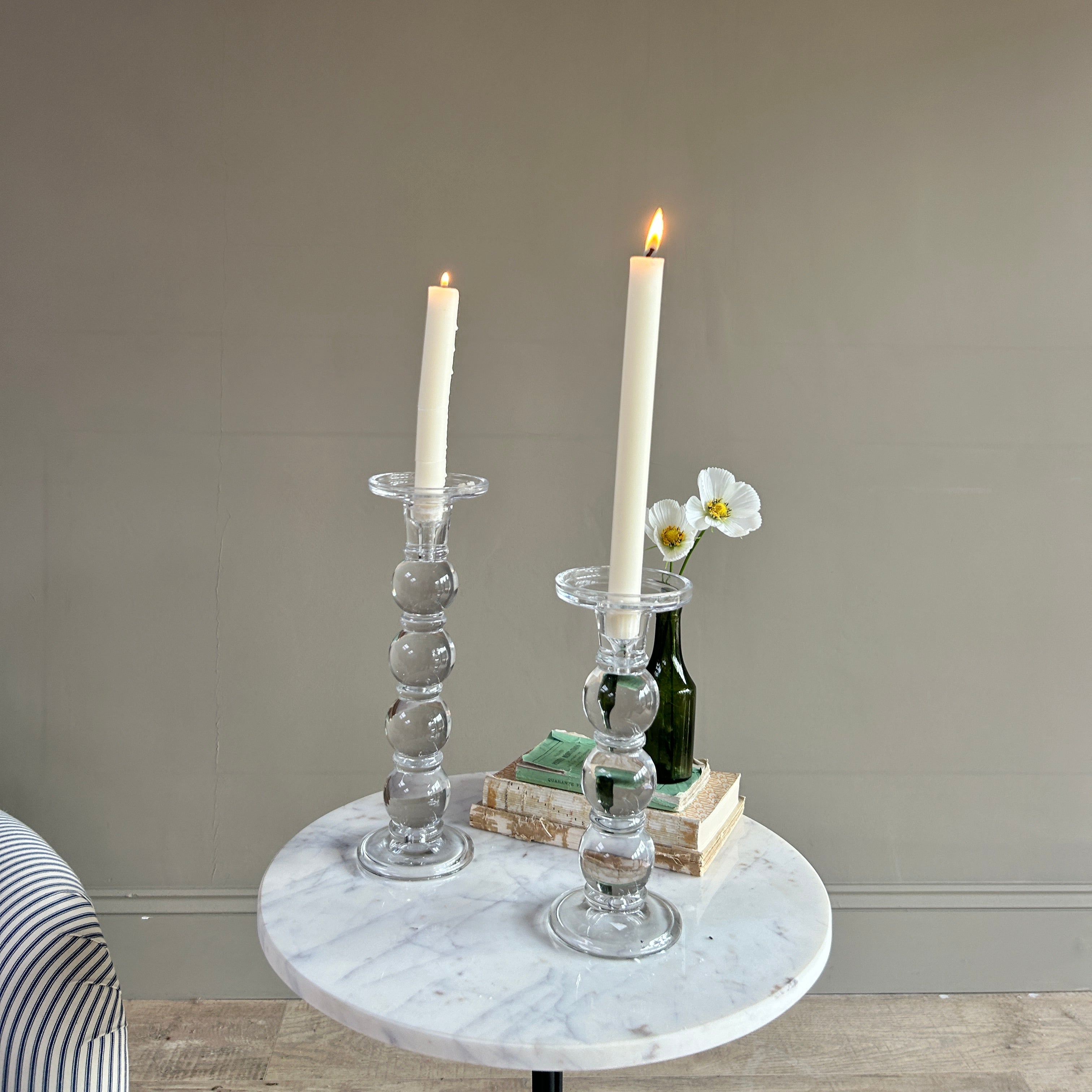Clear Glass Bobbin Candlestick