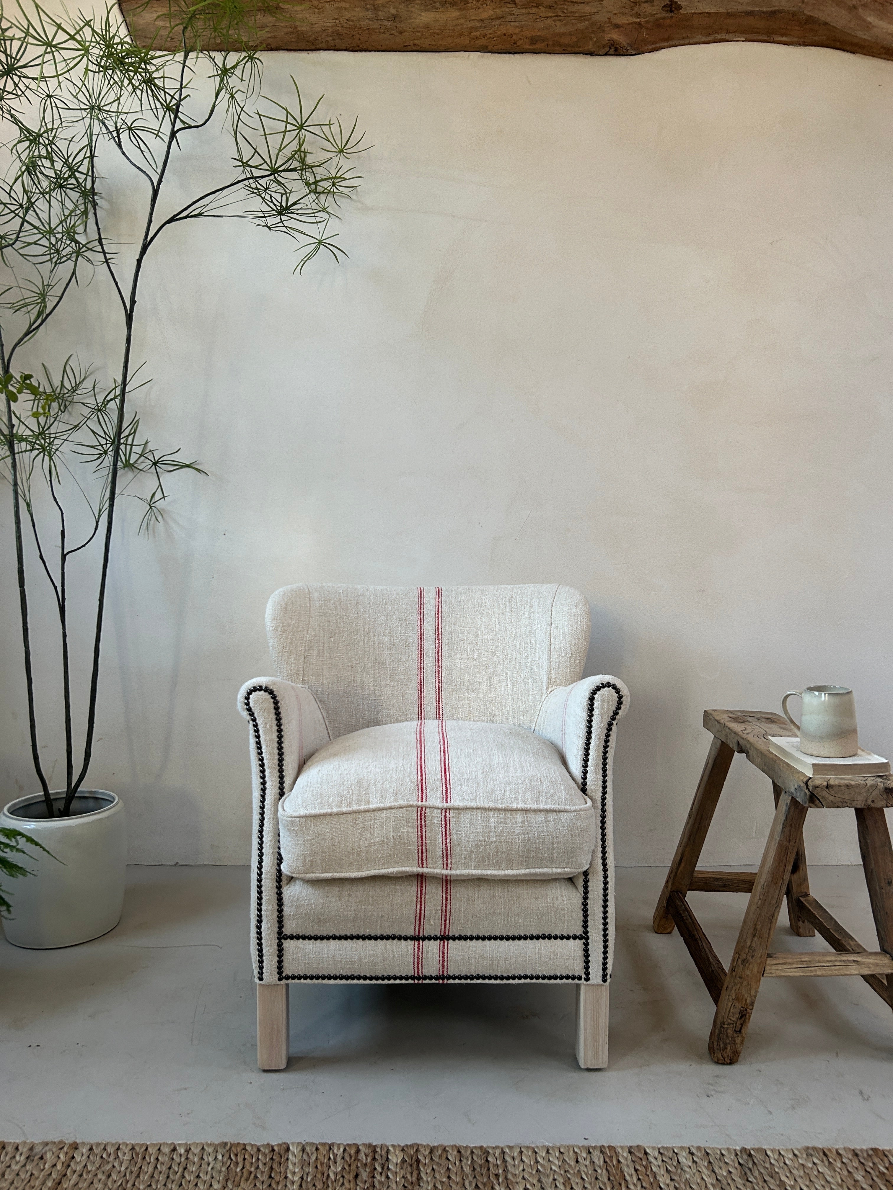 French Grain Sack Linen Armchair No:3