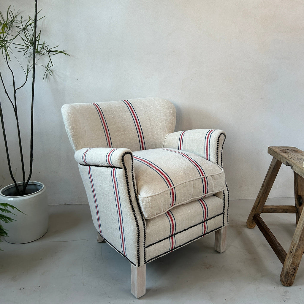 French Grain Sack Linen Armchair No: 5