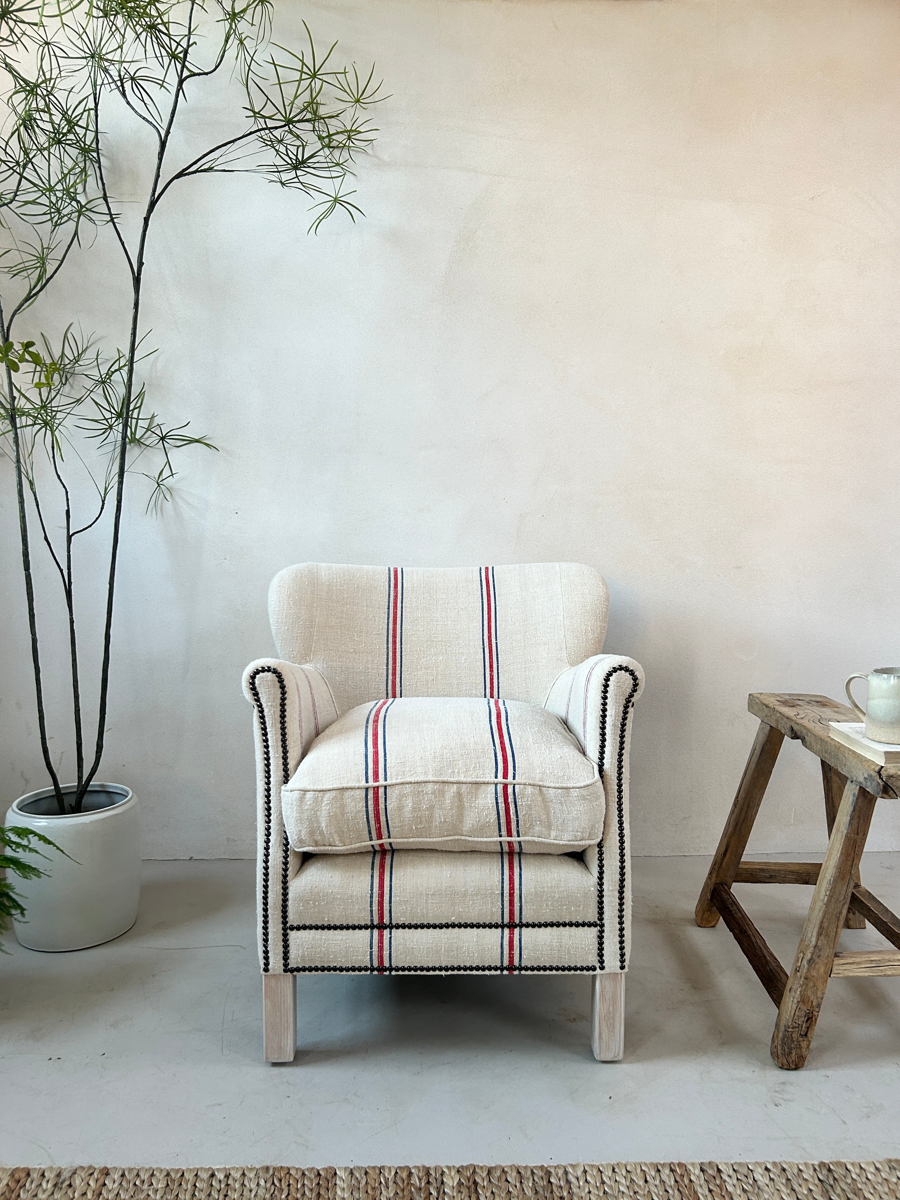 French Grain Sack Linen Armchair No: 5