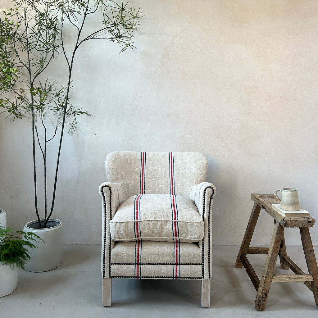French Grain Sack Linen Armchair No: 5