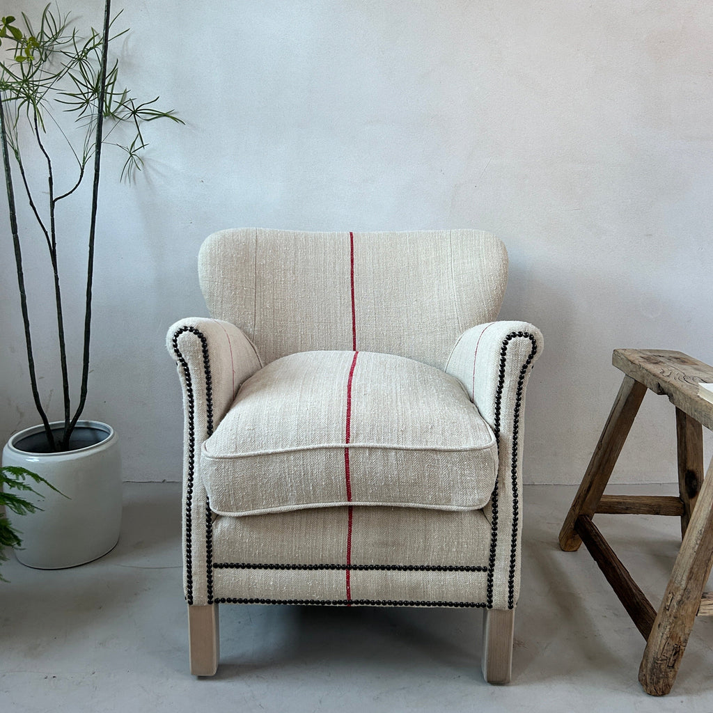 French Grain Sack Linen Armchair No: 6
