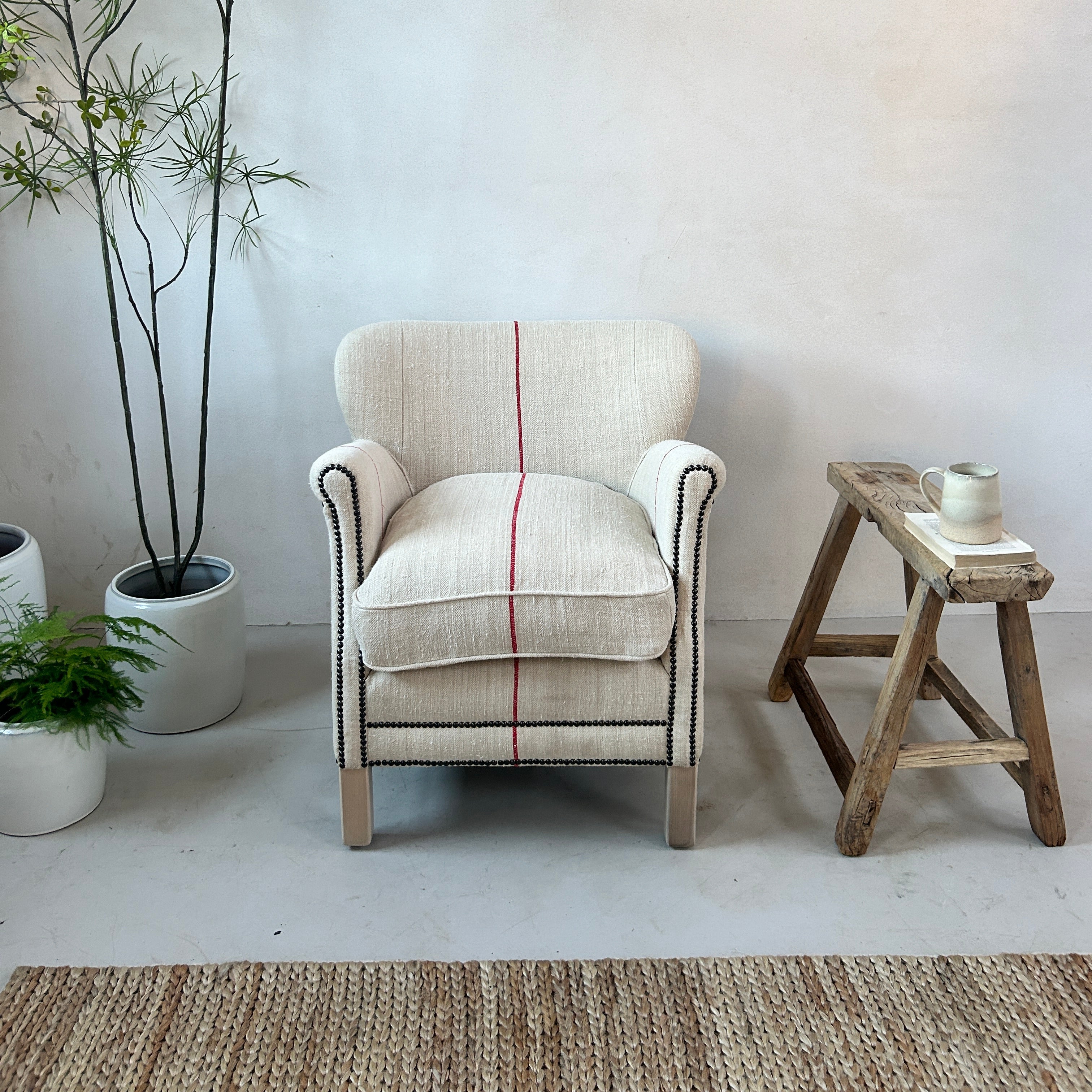 French Grain Sack Linen Armchair No: 6