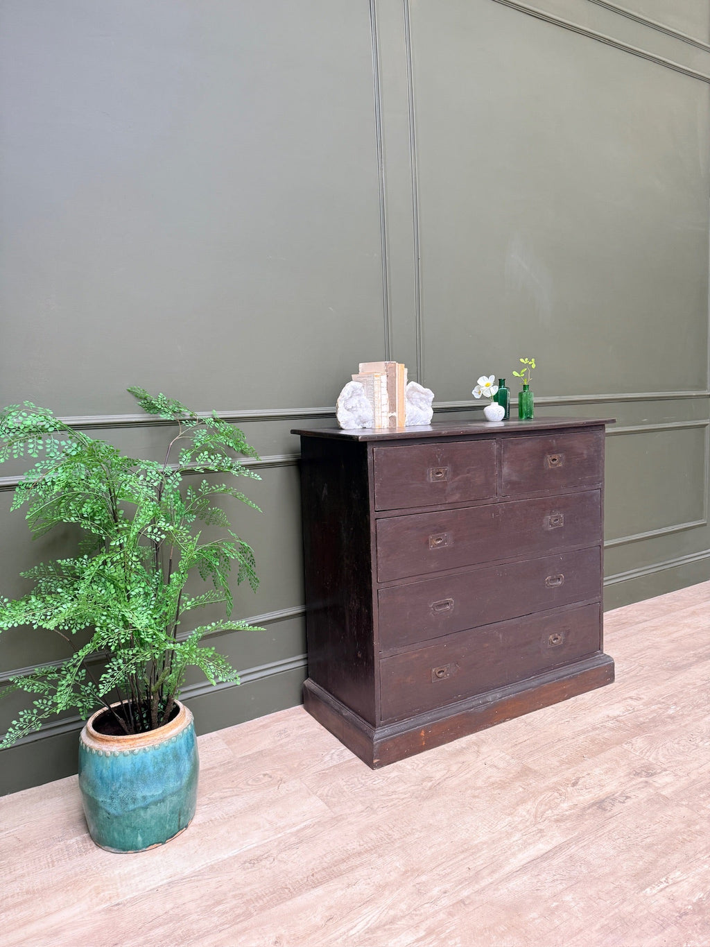 Antique wooden campaign style drawers | Giles