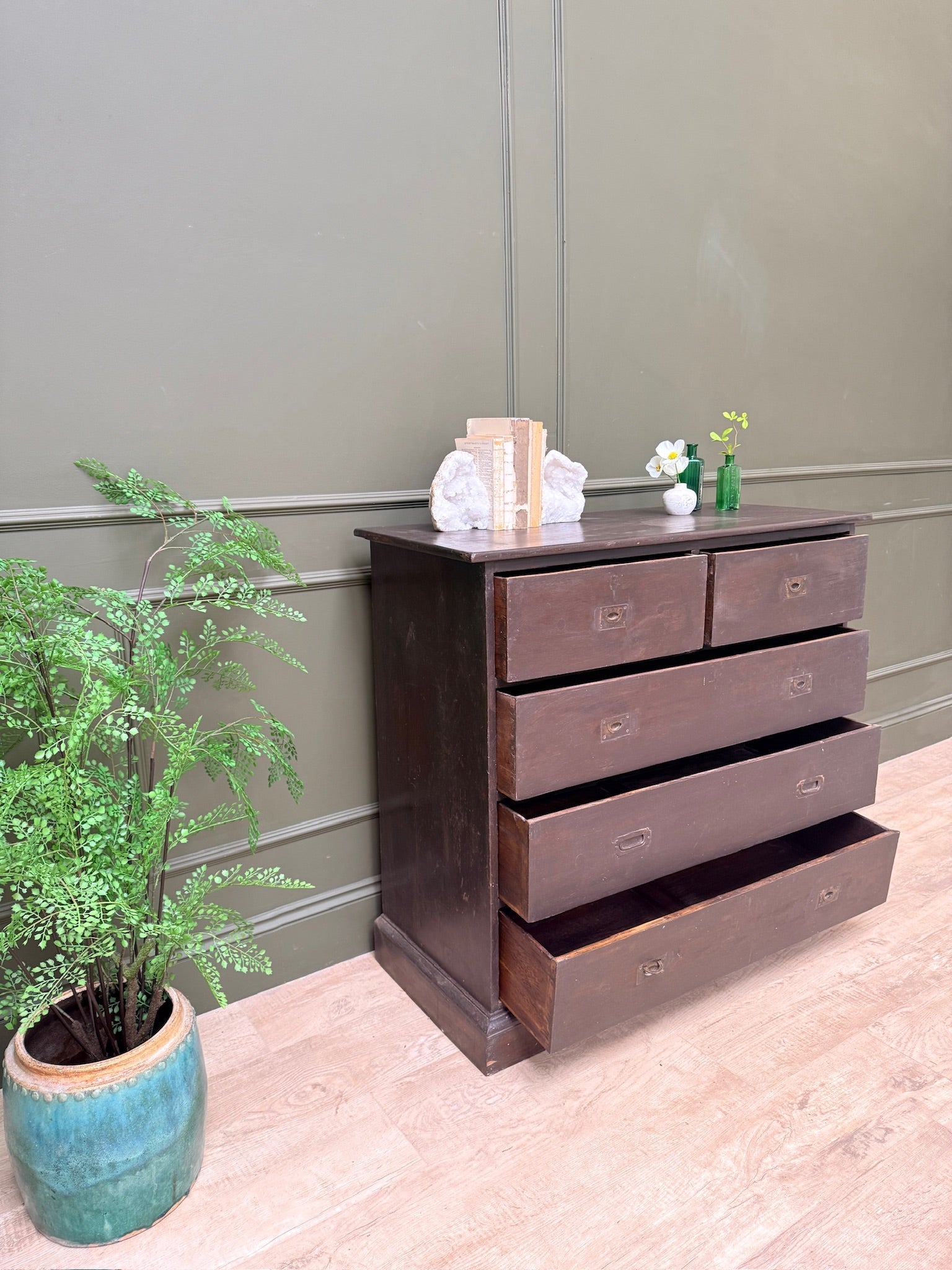 Antique wooden campaign style drawers | Giles