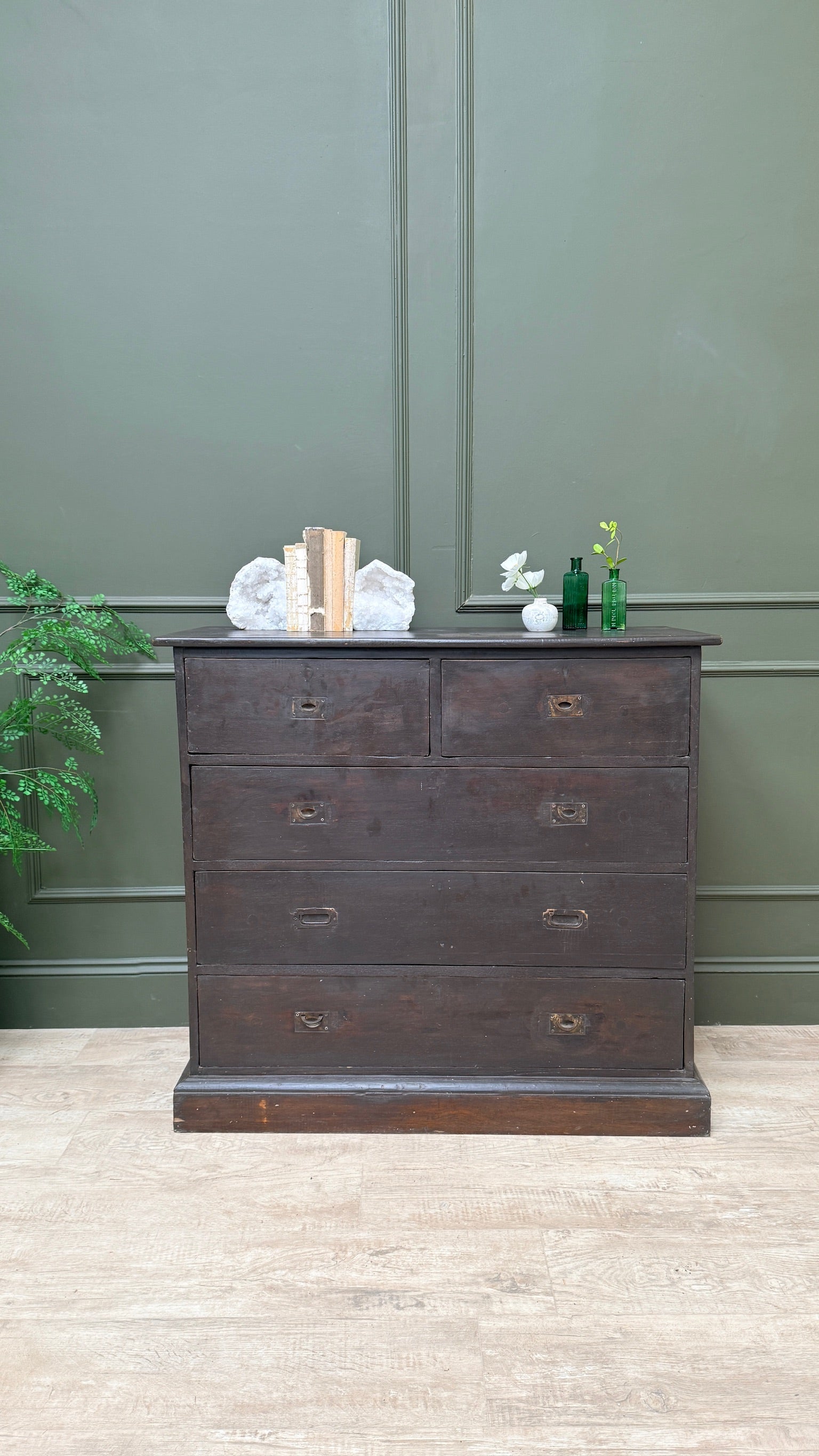 Antique wooden campaign style drawers | Giles