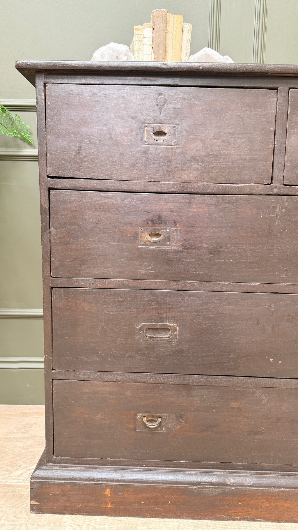 Antique wooden campaign style drawers | Giles