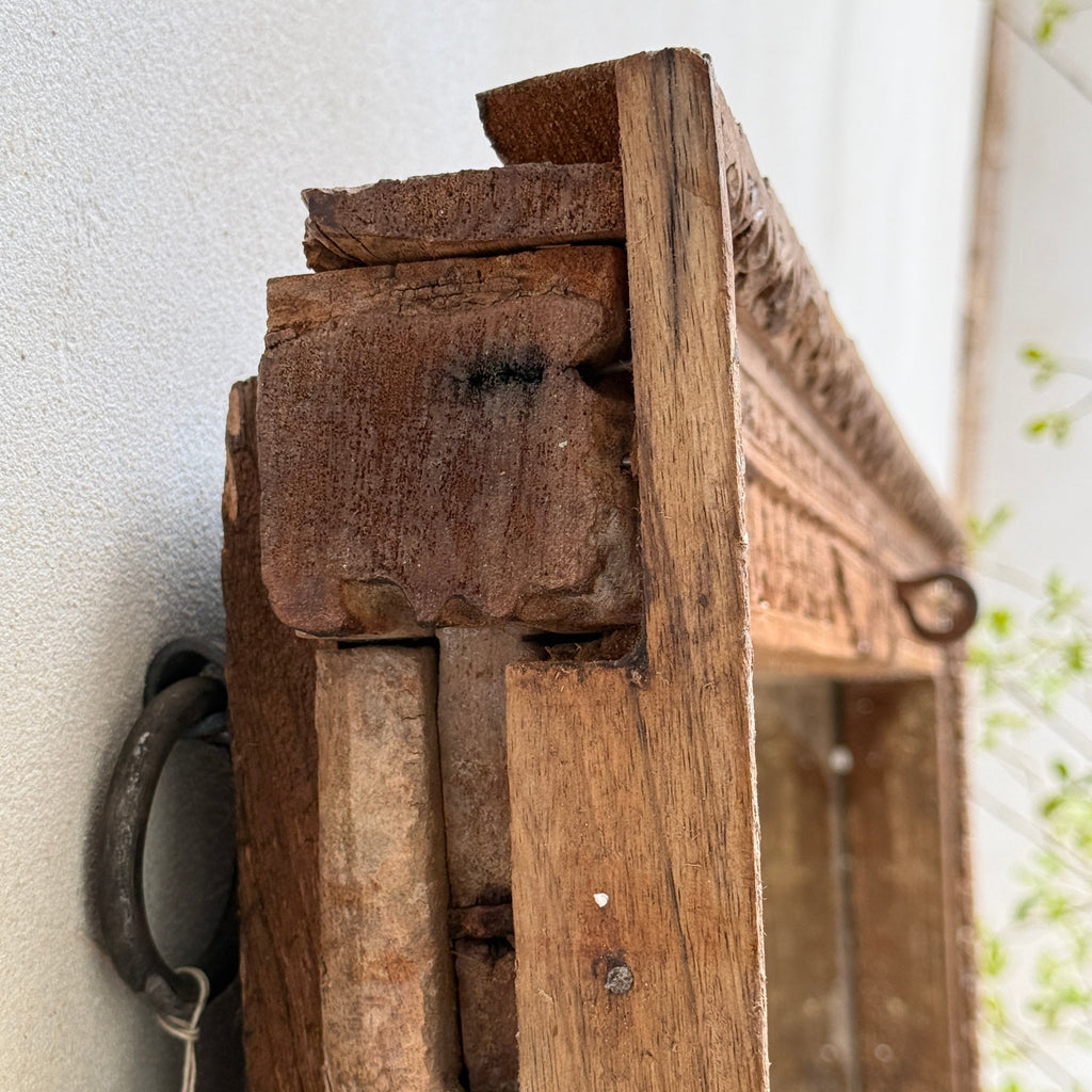 Antique Rustic Hand-Carved Wooden Full Length Mirror