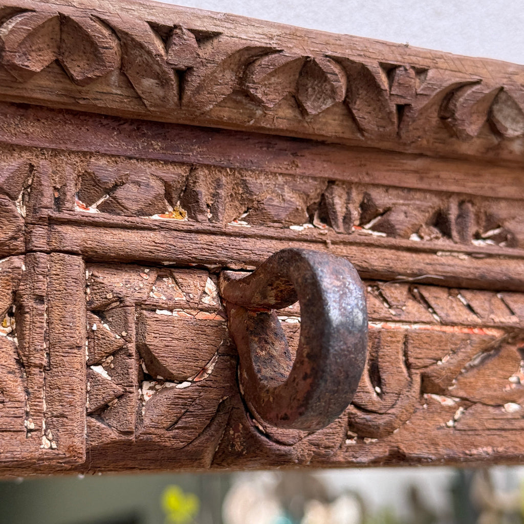 Antique Rustic Hand-Carved Wooden Full Length Mirror