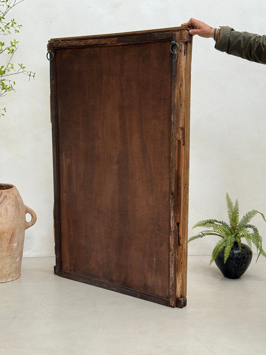 Antique Rustic Hand-Carved Wooden Full Length Mirror