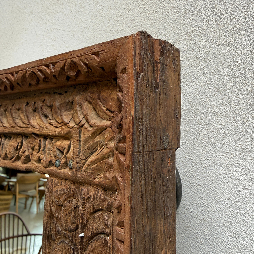 Antique Rustic Hand-Carved Wooden Full Length Mirror