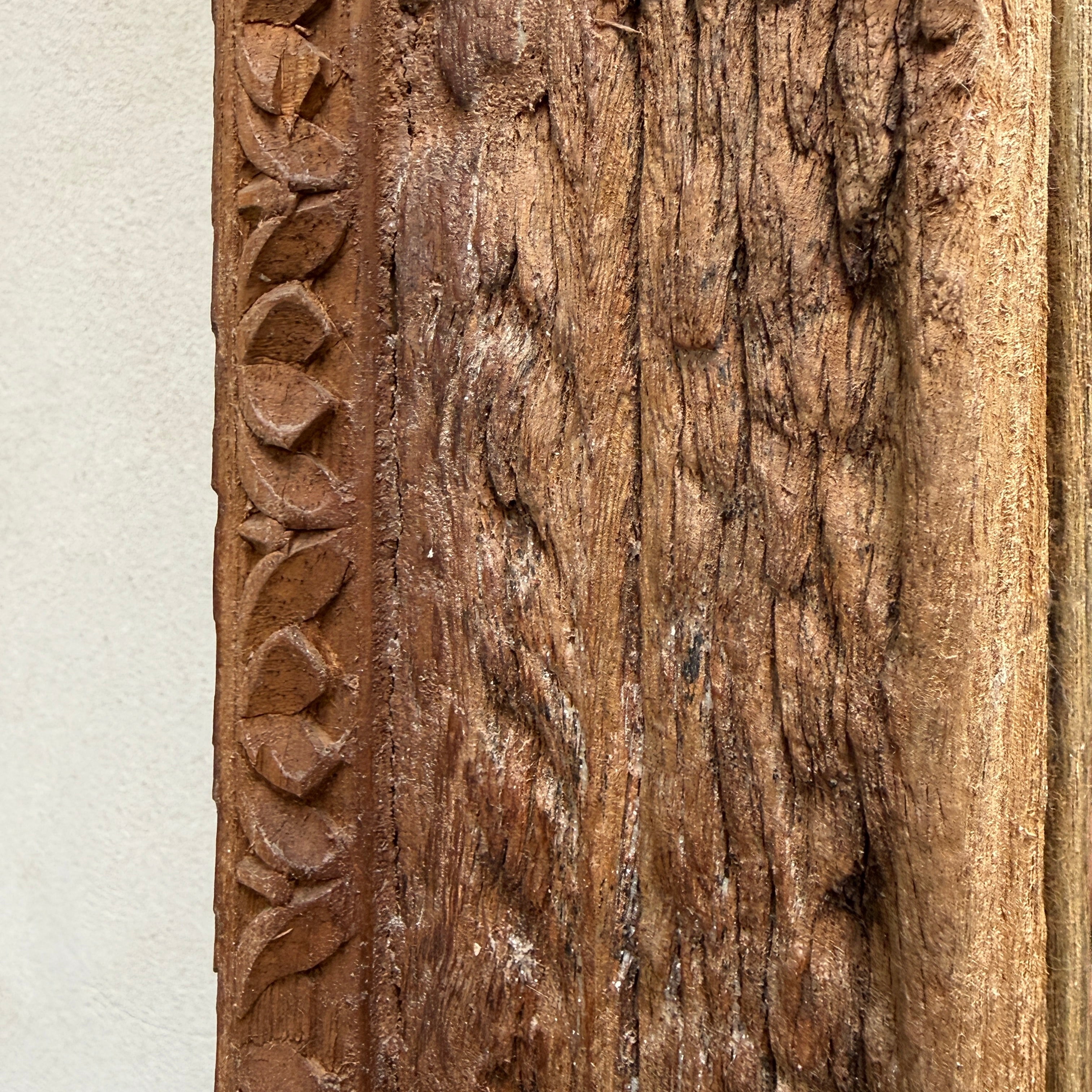 Antique Rustic Hand-Carved Wooden Full Length Mirror