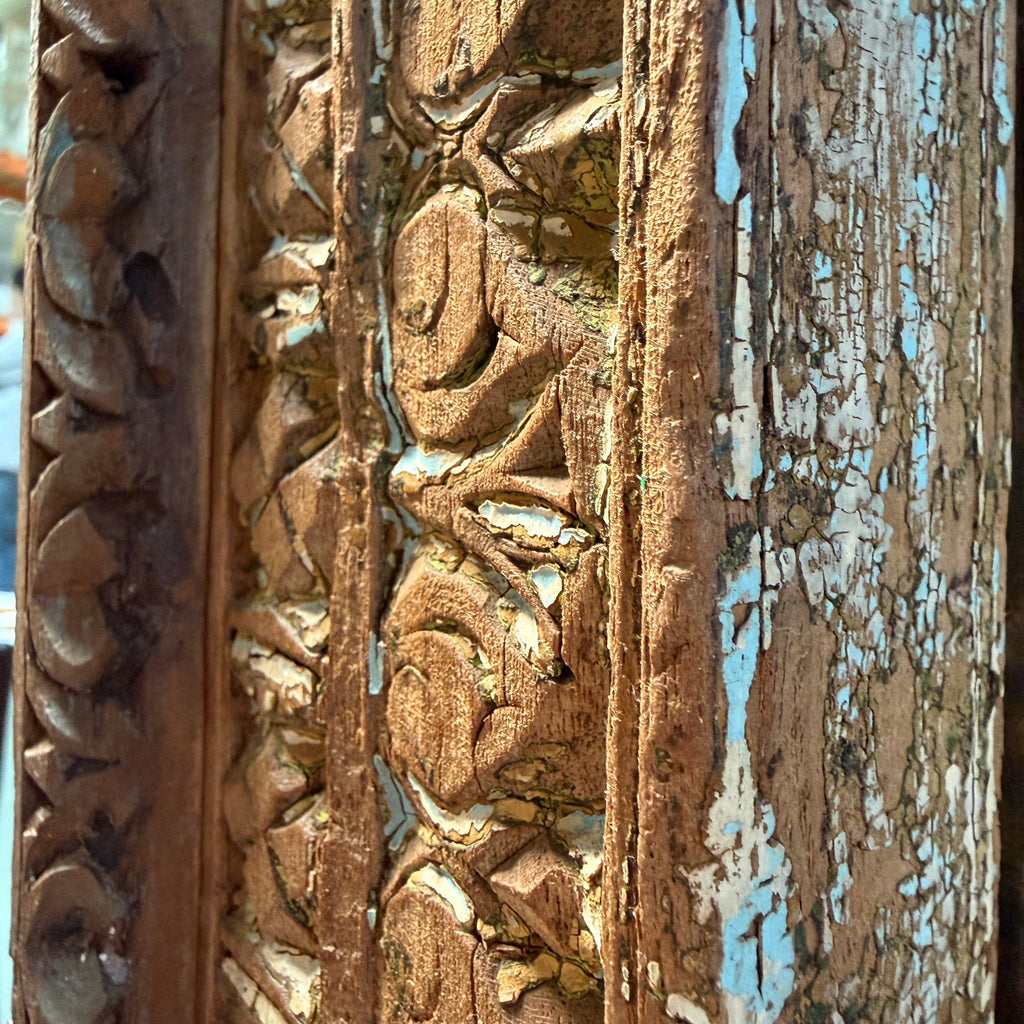 Antique Rustic Hand-Carved Wooden Full Length Mirror