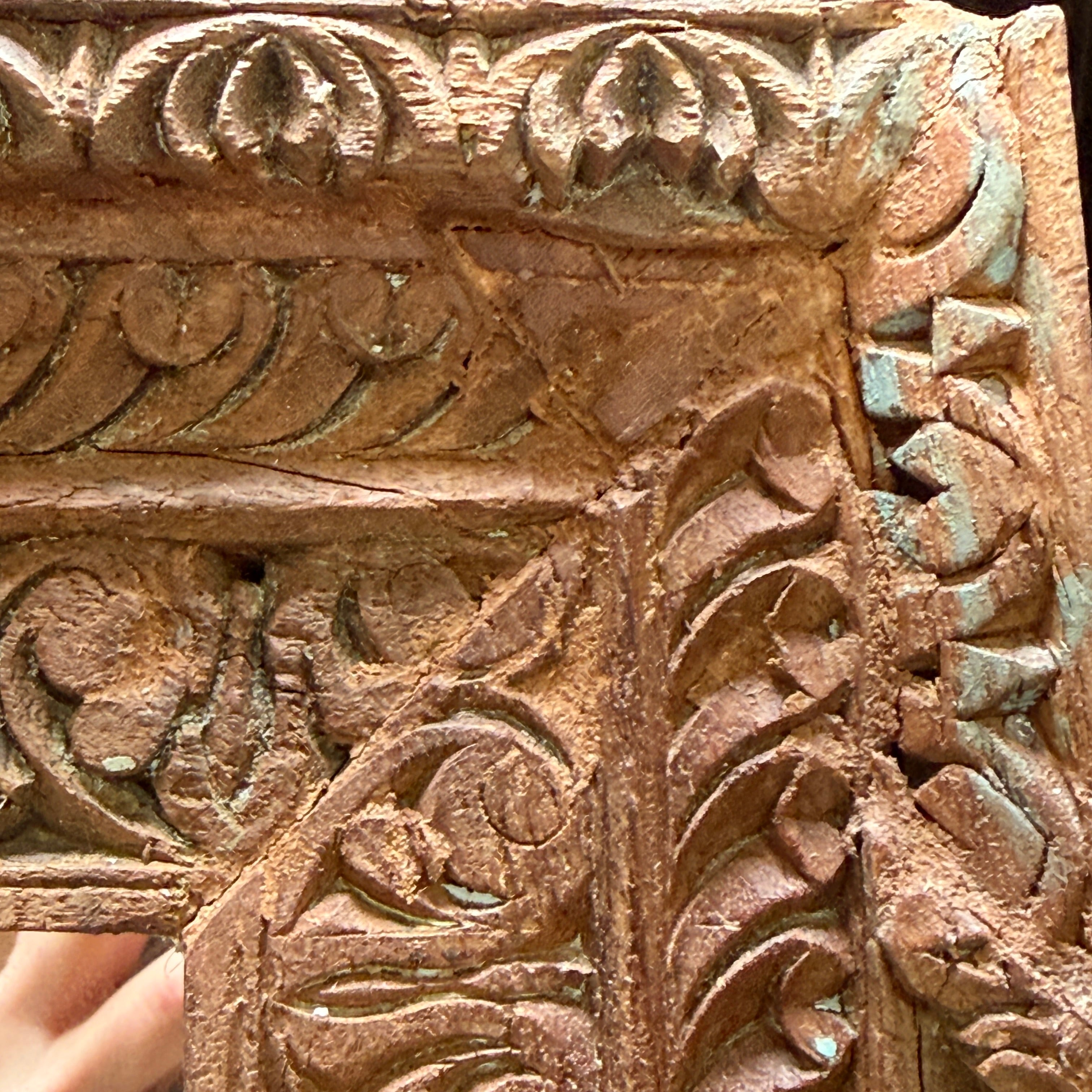 Antique Rustic Hand-Carved Wooden Full Length Mirror