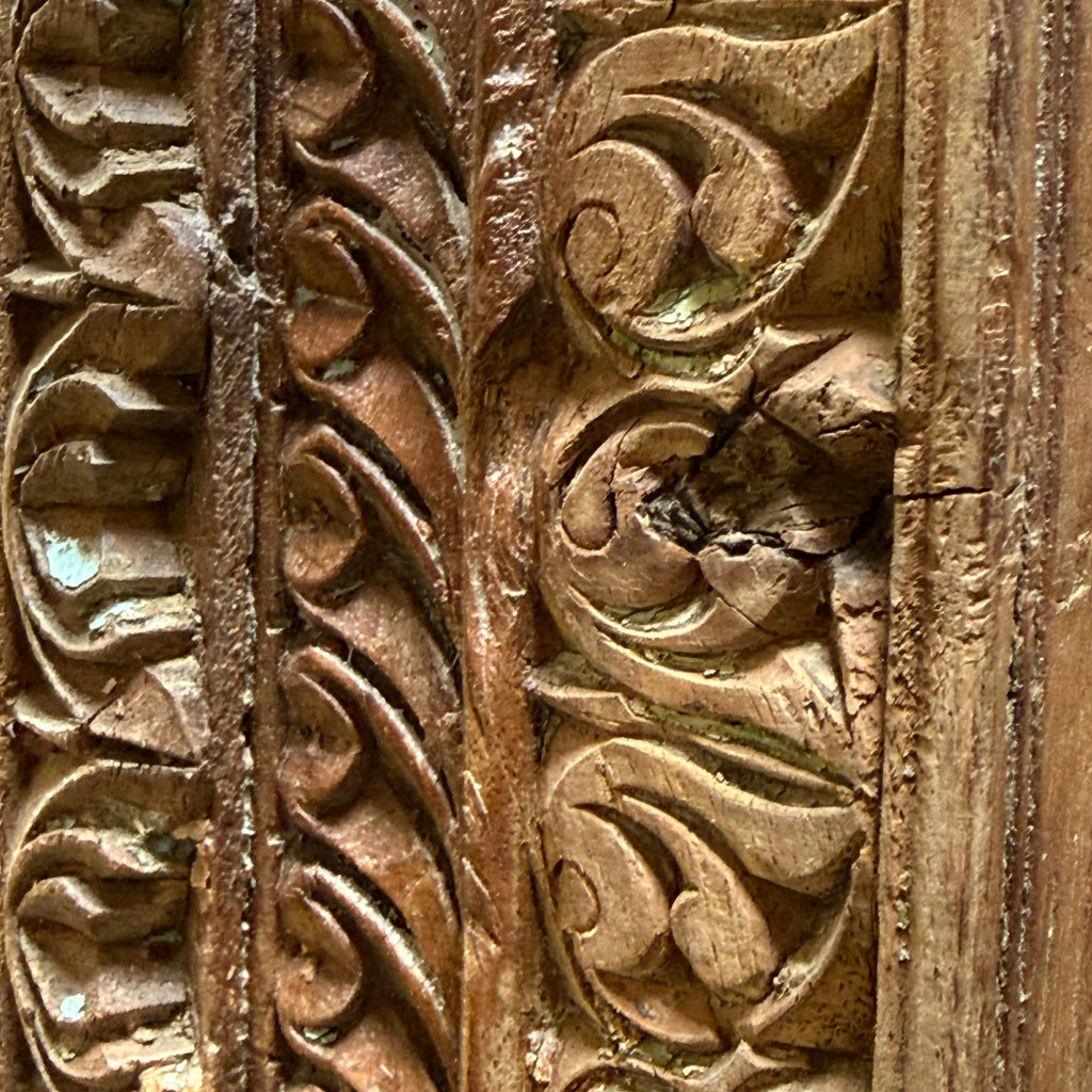 Antique Rustic Hand-Carved Wooden Full Length Mirror