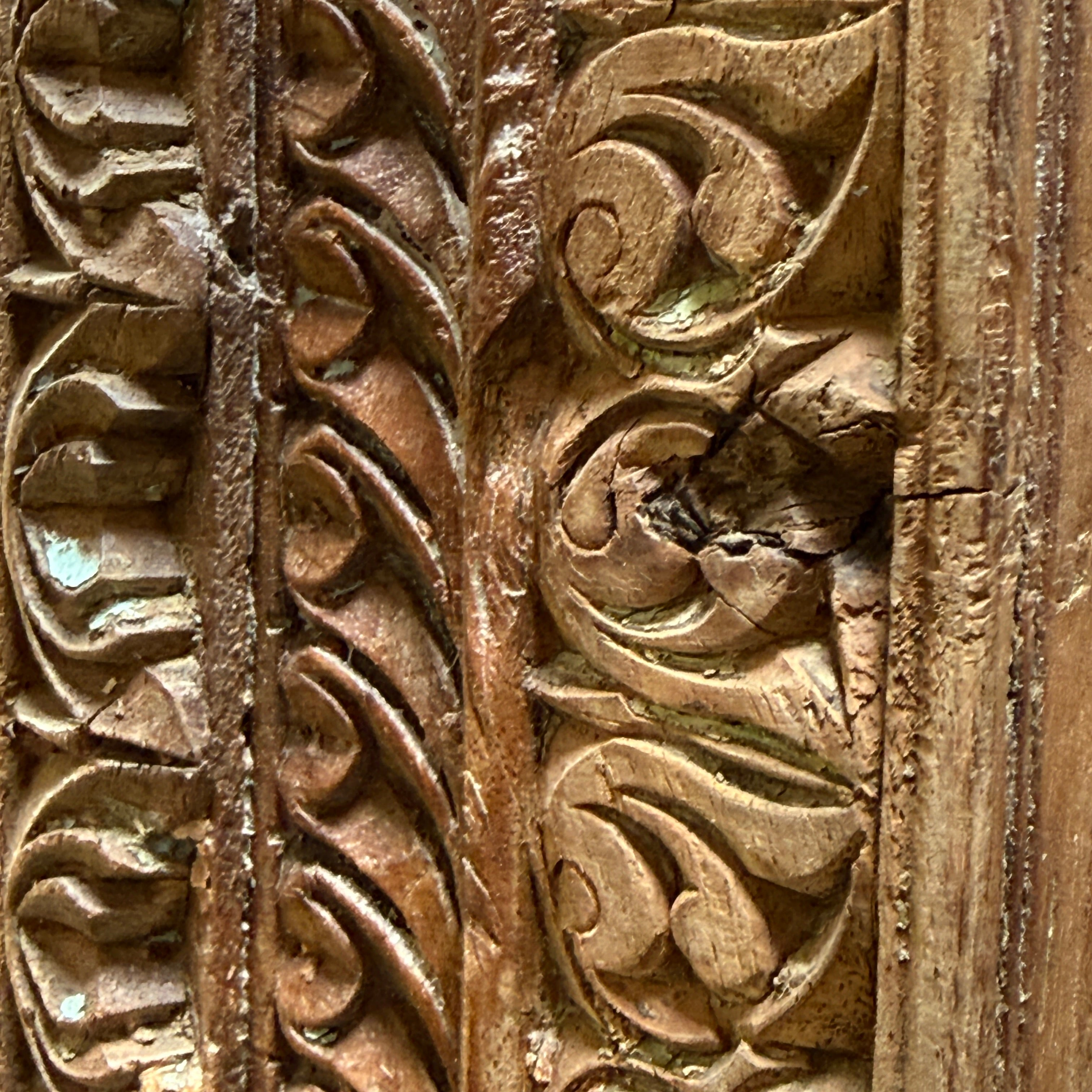 Antique Rustic Hand-Carved Wooden Full Length Mirror