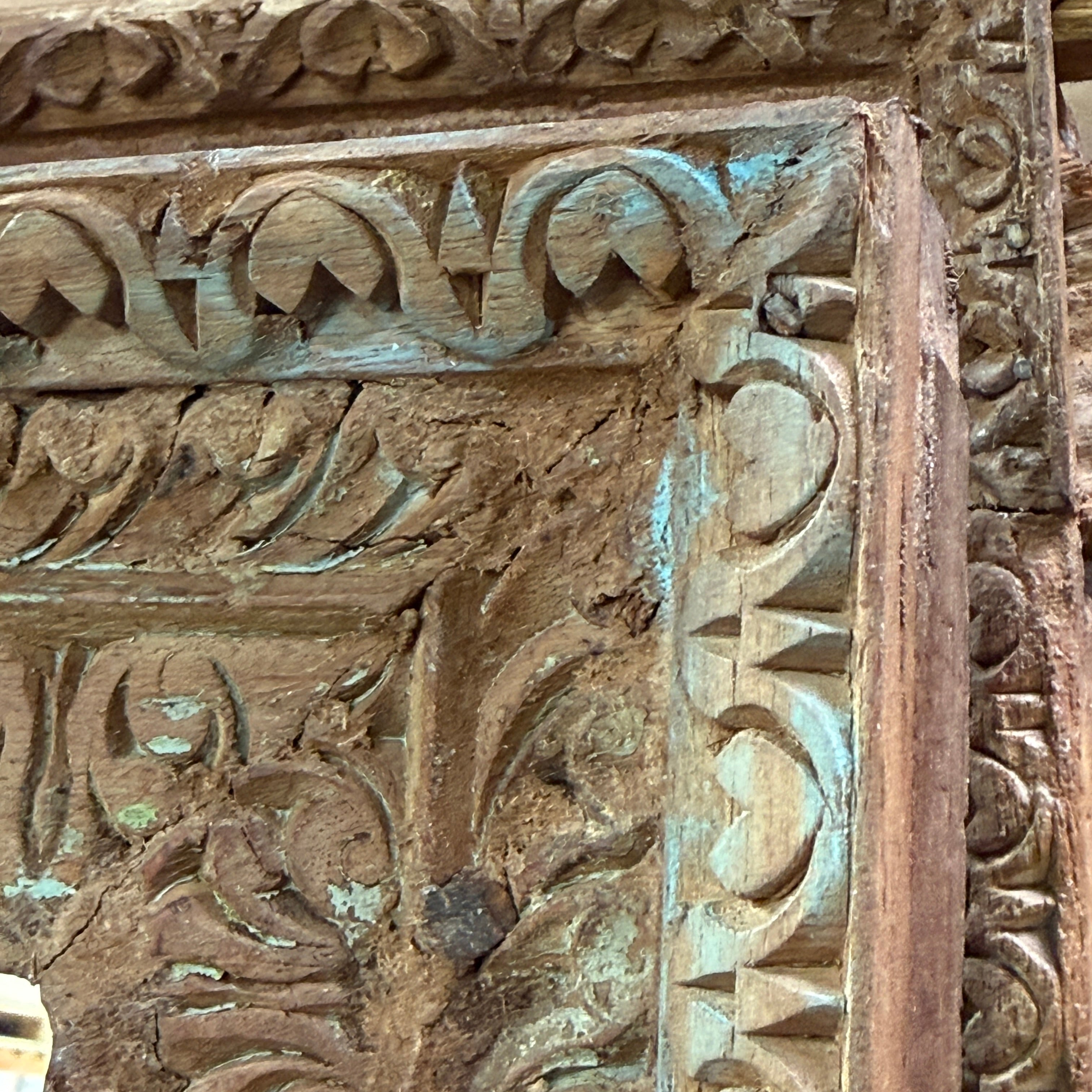 Antique Rustic Hand-Carved Wooden Full Length Mirror