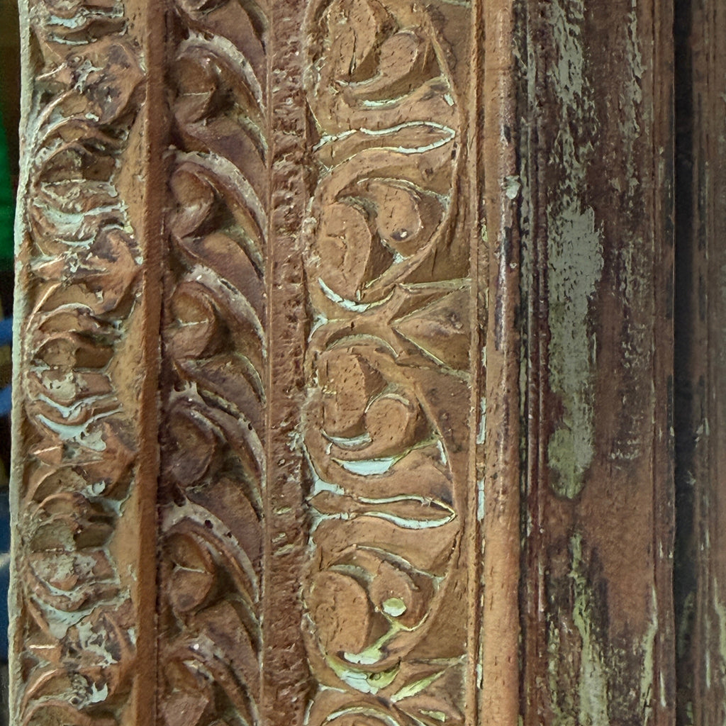 Antique Rustic Hand-Carved Wooden Full Length Mirror