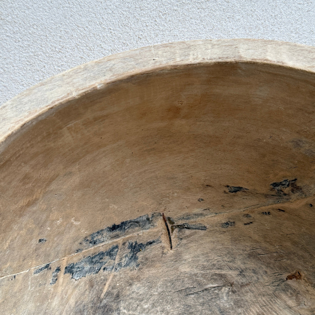 Vintage hand carved wooden dough bowl