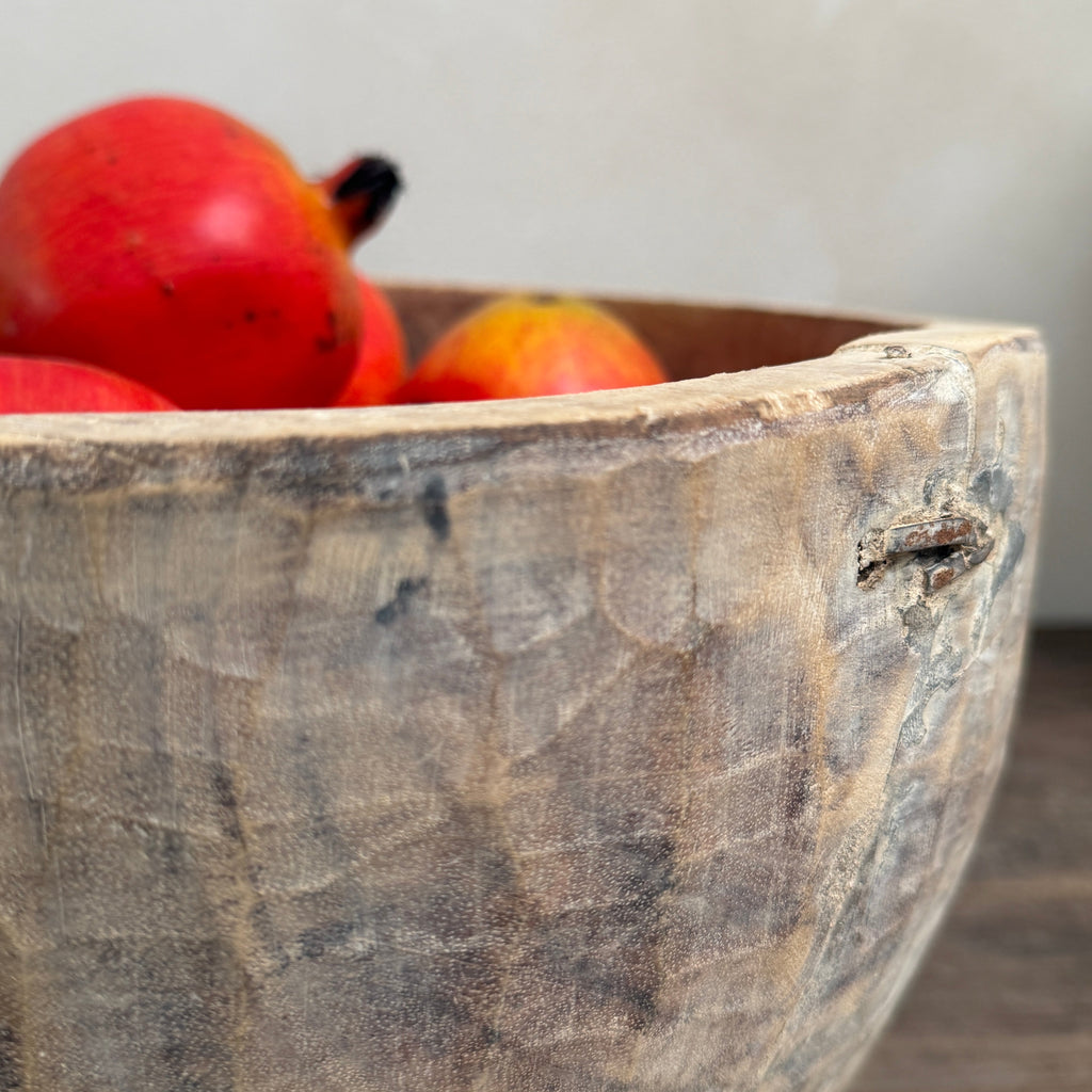 Vintage hand carved wooden dough bowl