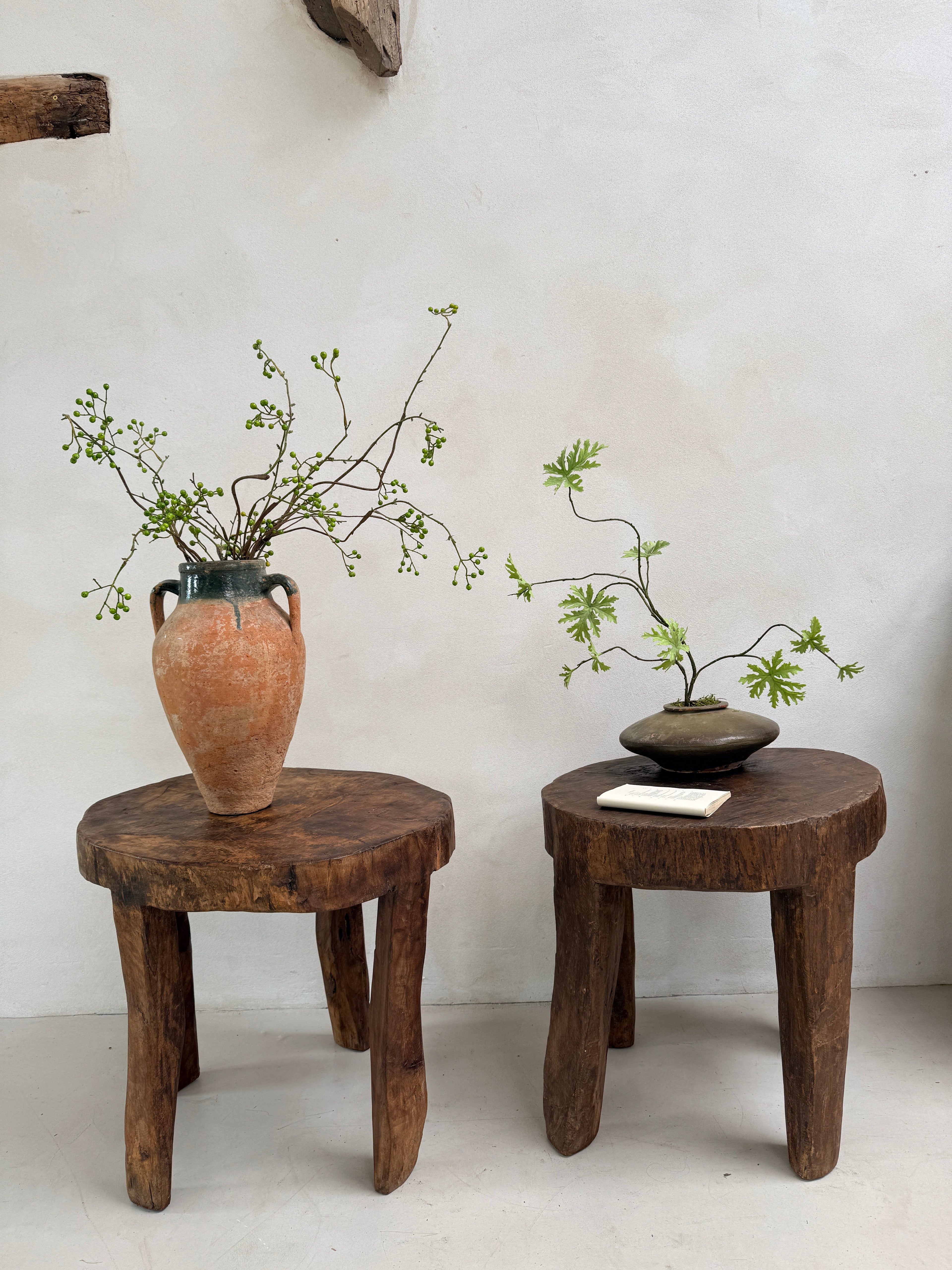 Large Antique Hand Carved Tree Stump Side Tables