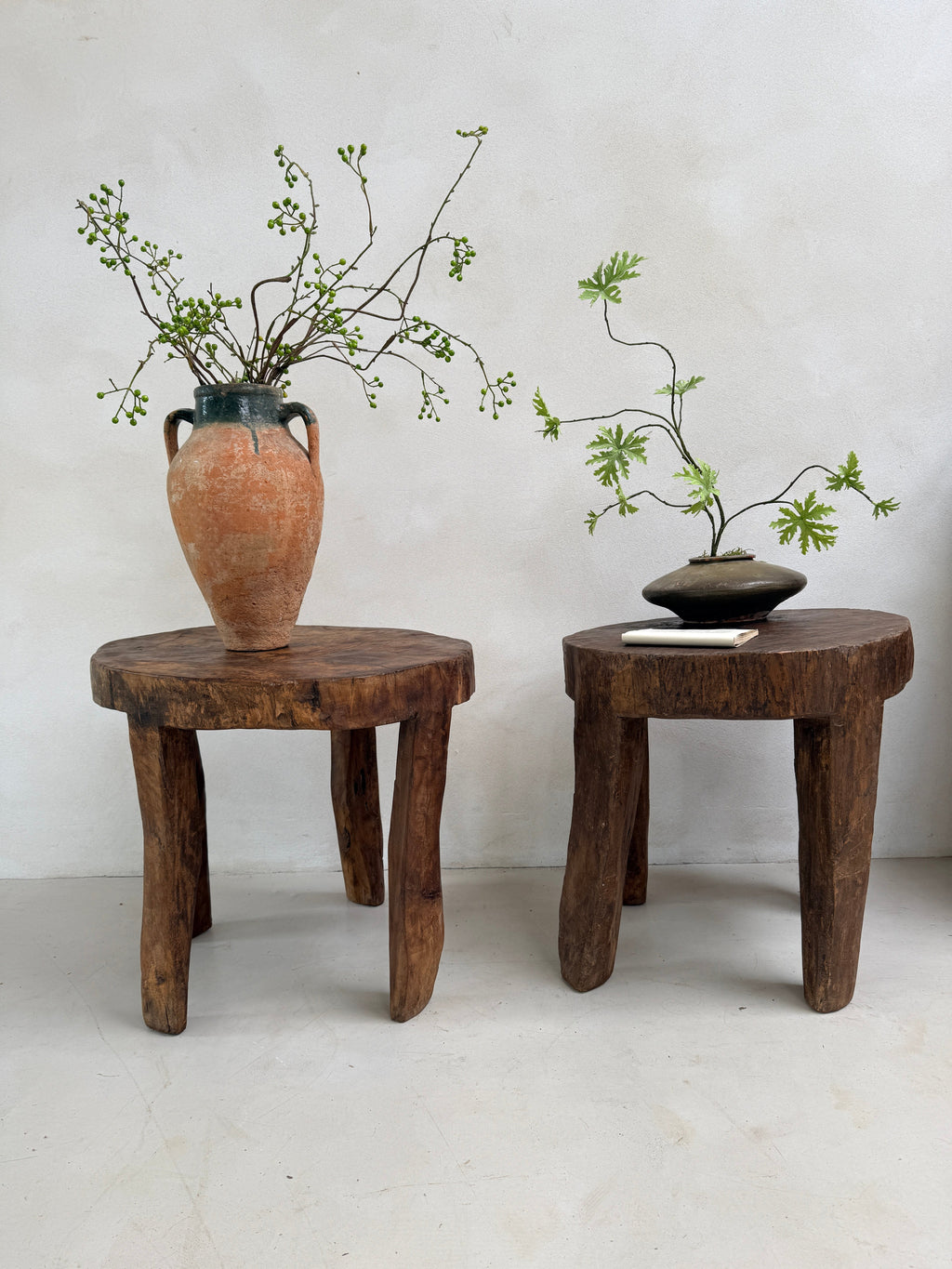 Large Antique Hand Carved Tree Stump Side Tables