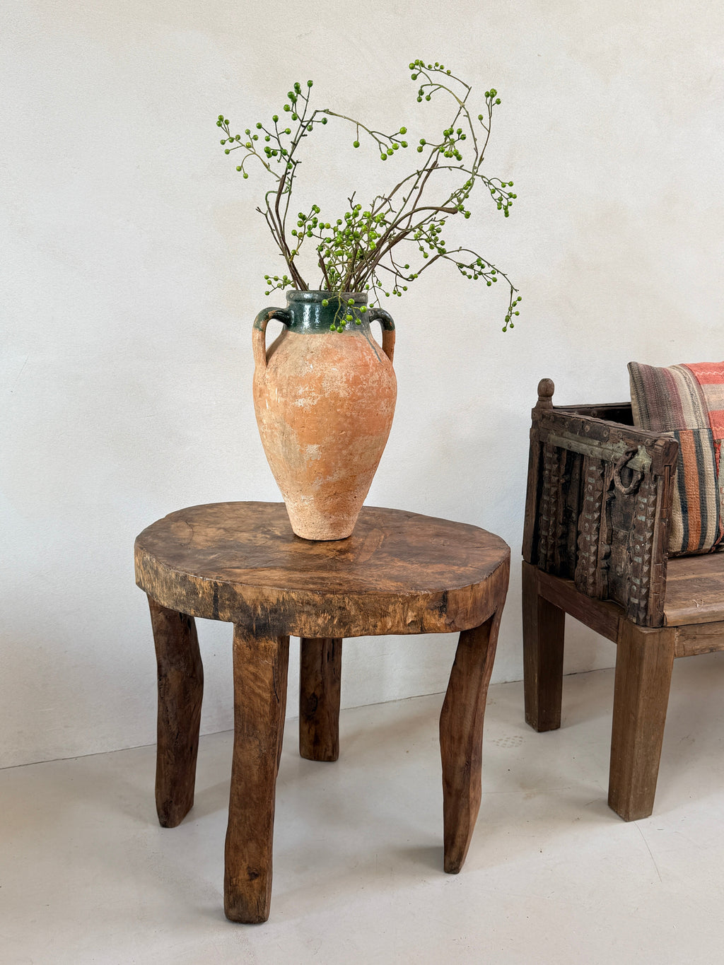 Large Antique Hand Carved Tree Stump Side Tables