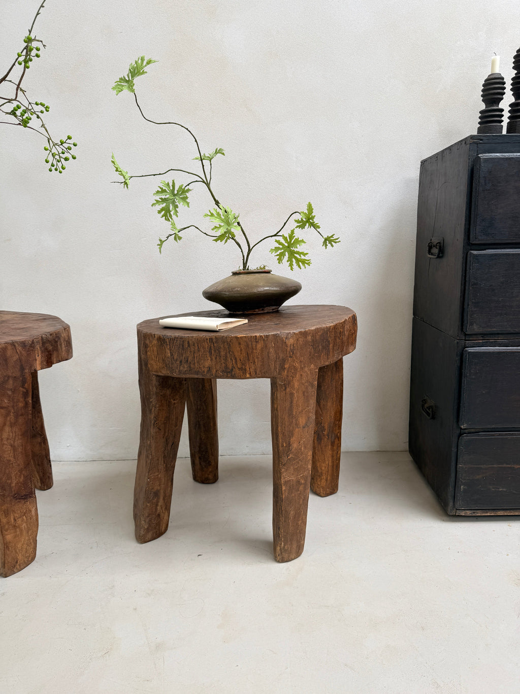 Large Antique Hand Carved Tree Stump Side Tables