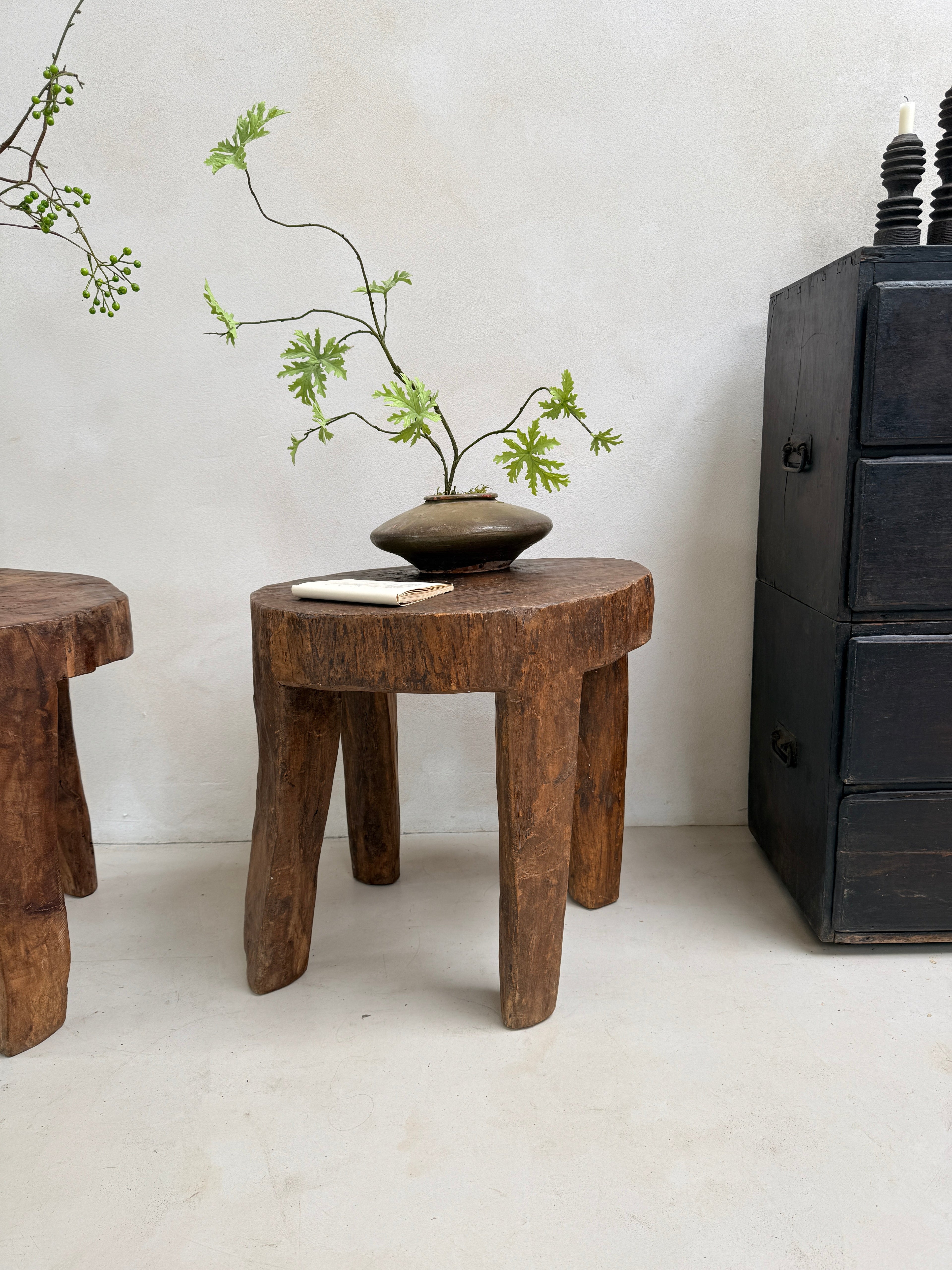 Large Antique Hand Carved Tree Stump Side Tables
