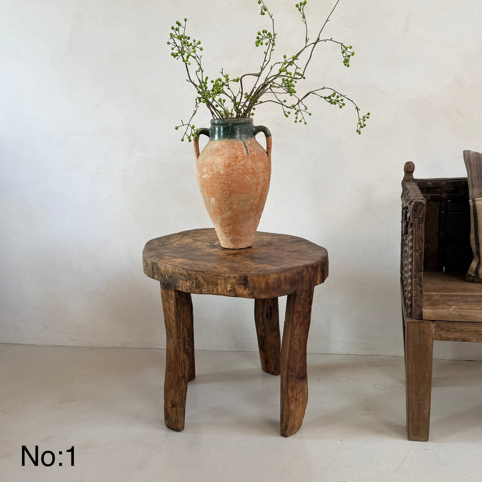 Large Antique Hand Carved Tree Stump Side Tables