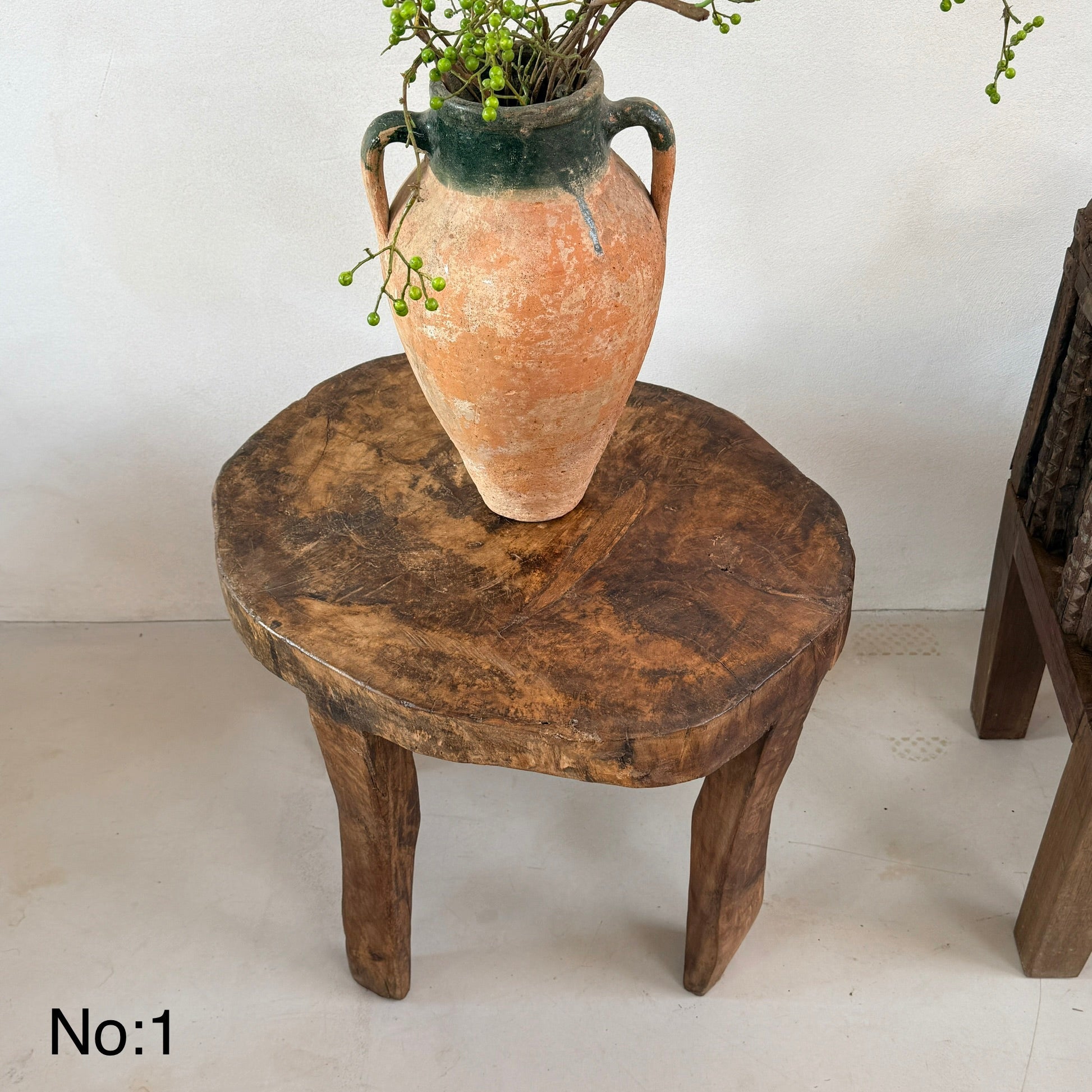 Large Antique Hand Carved Tree Stump Side Tables